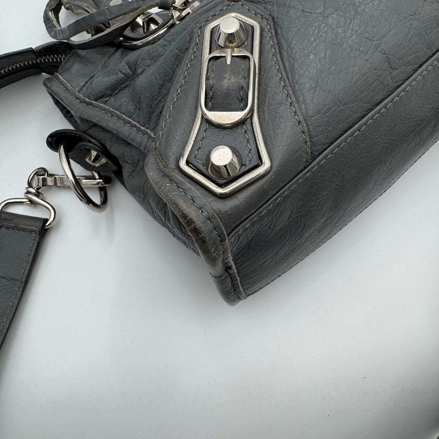 Balenciaga Gray Leather Metallic Edge Mini City SHW