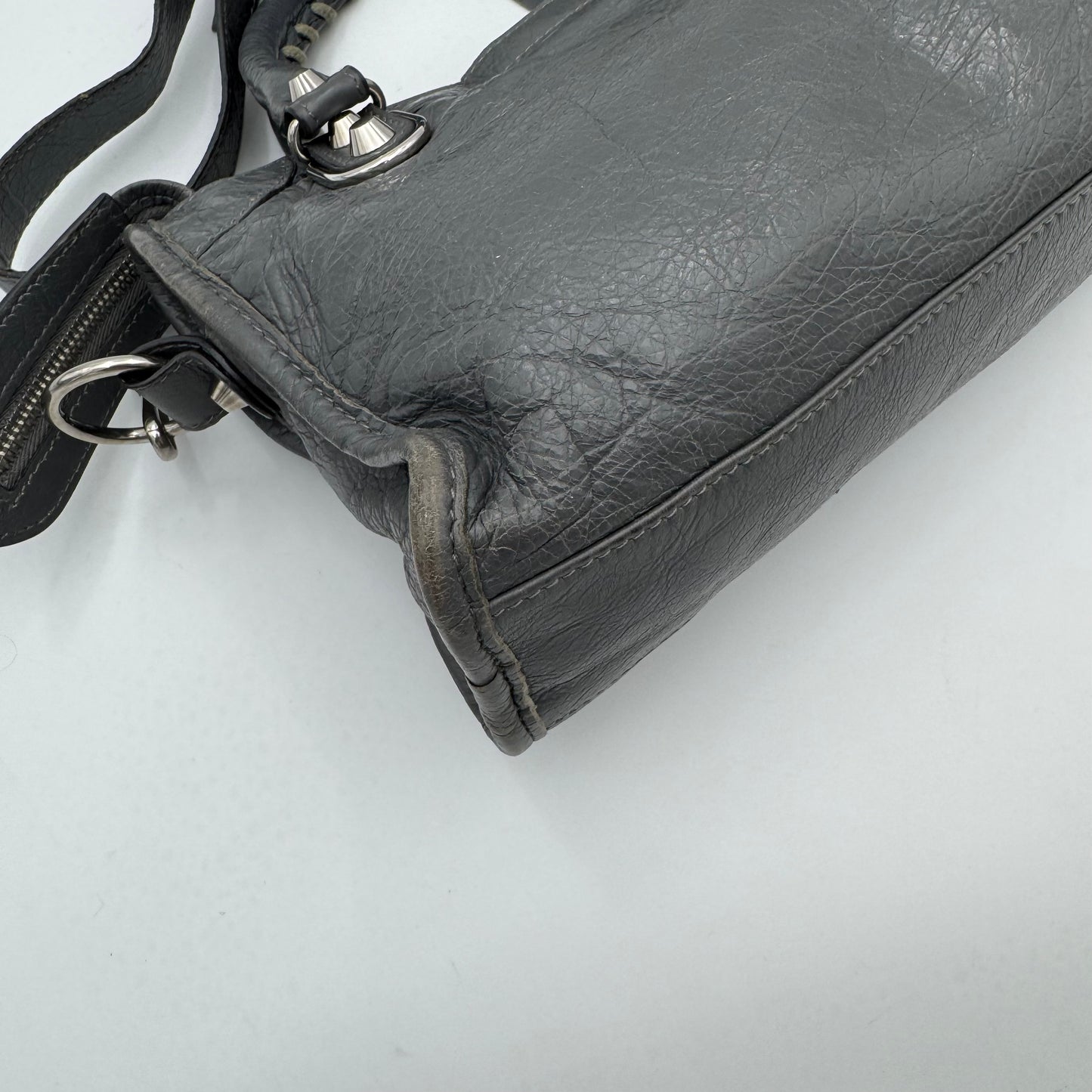 Balenciaga Gray Leather Metallic Edge Mini City SHW