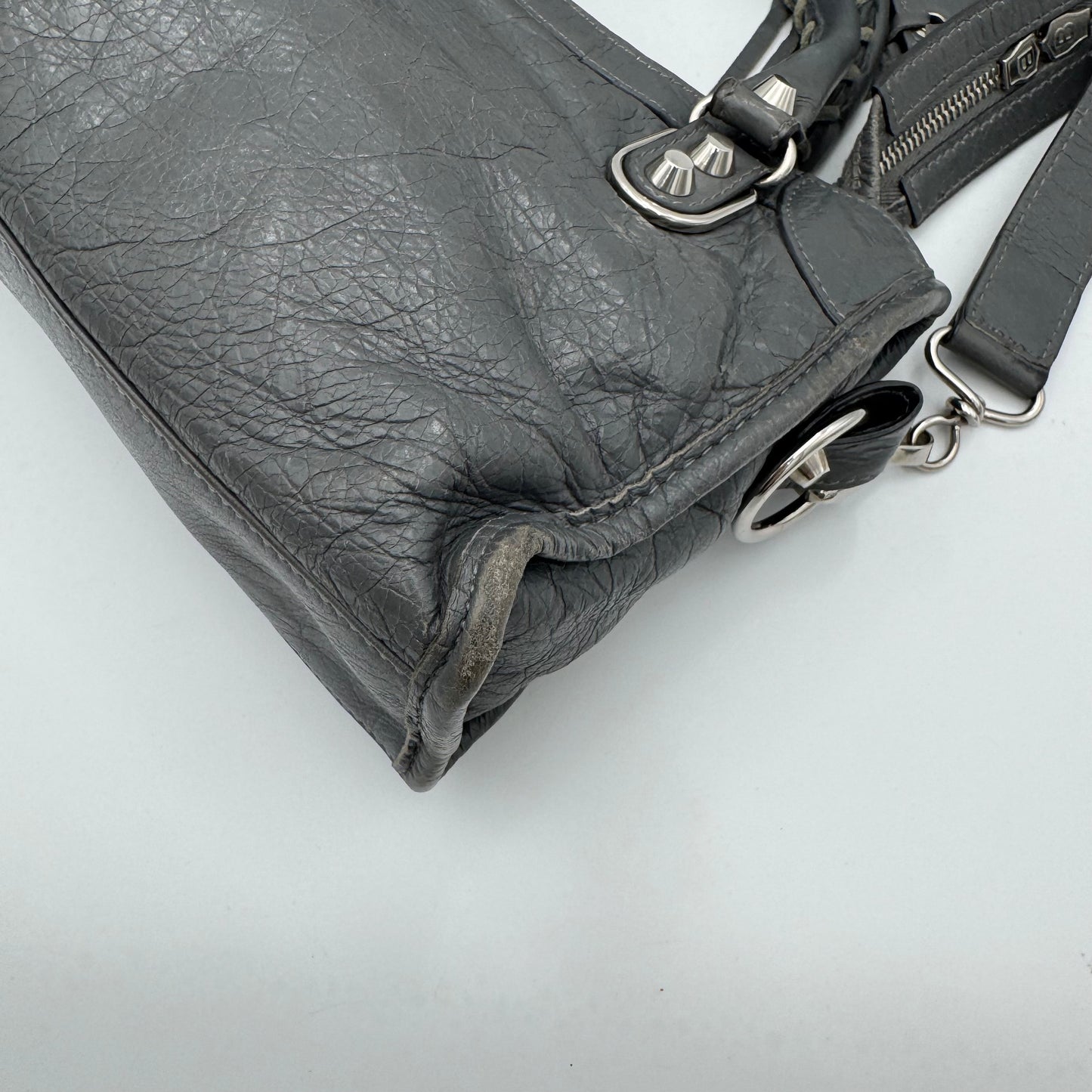 Balenciaga Gray Leather Metallic Edge Mini City SHW