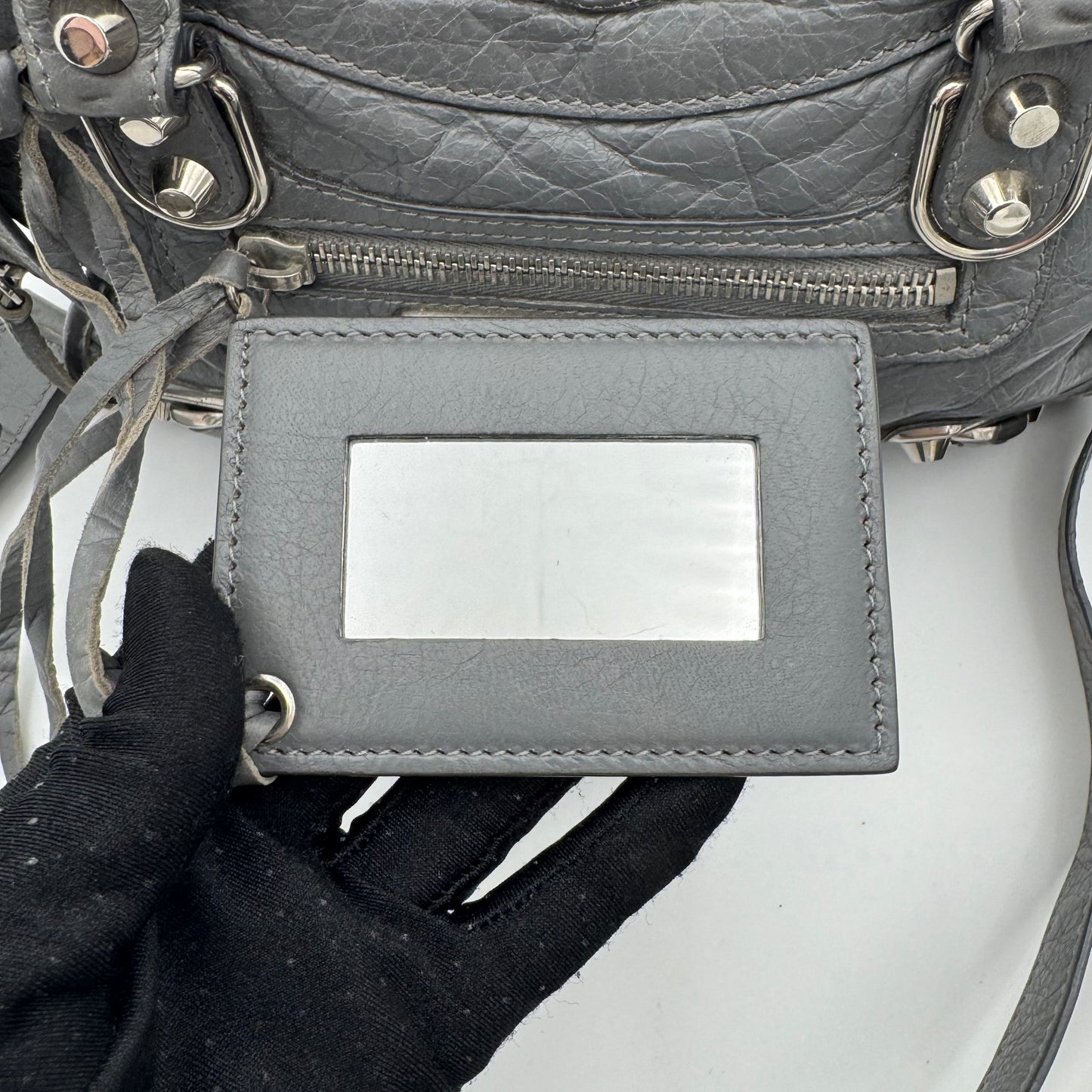 Balenciaga Gray Leather Metallic Edge Mini City SHW