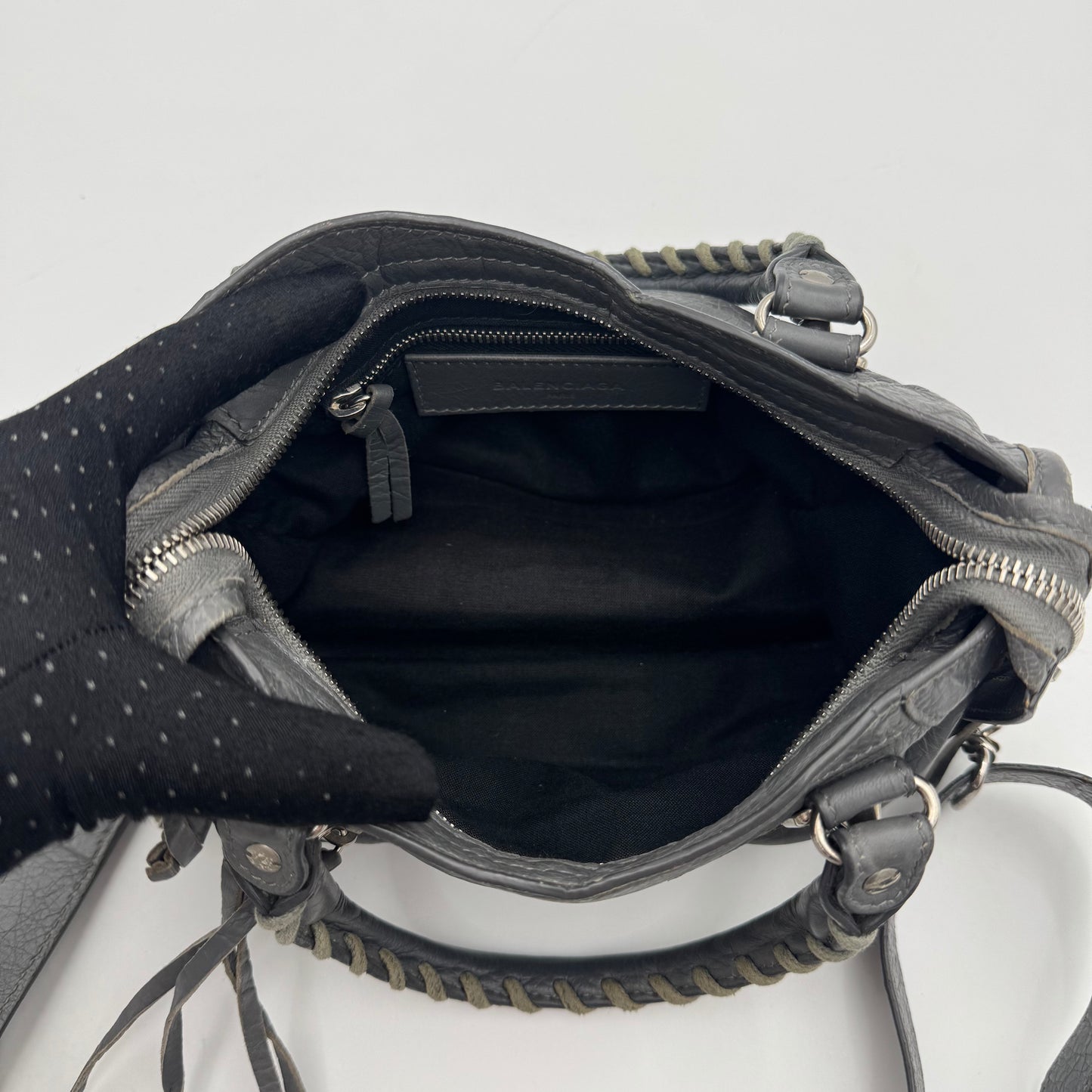 Balenciaga Gray Leather Metallic Edge Mini City SHW