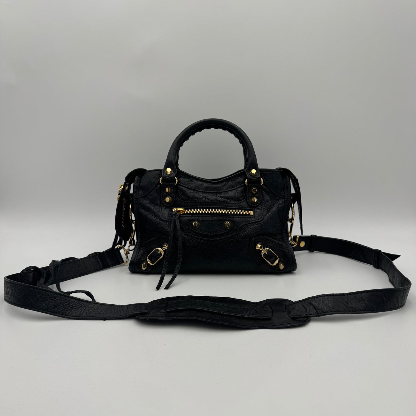 Balenciaga Black Leather Mini City GHW