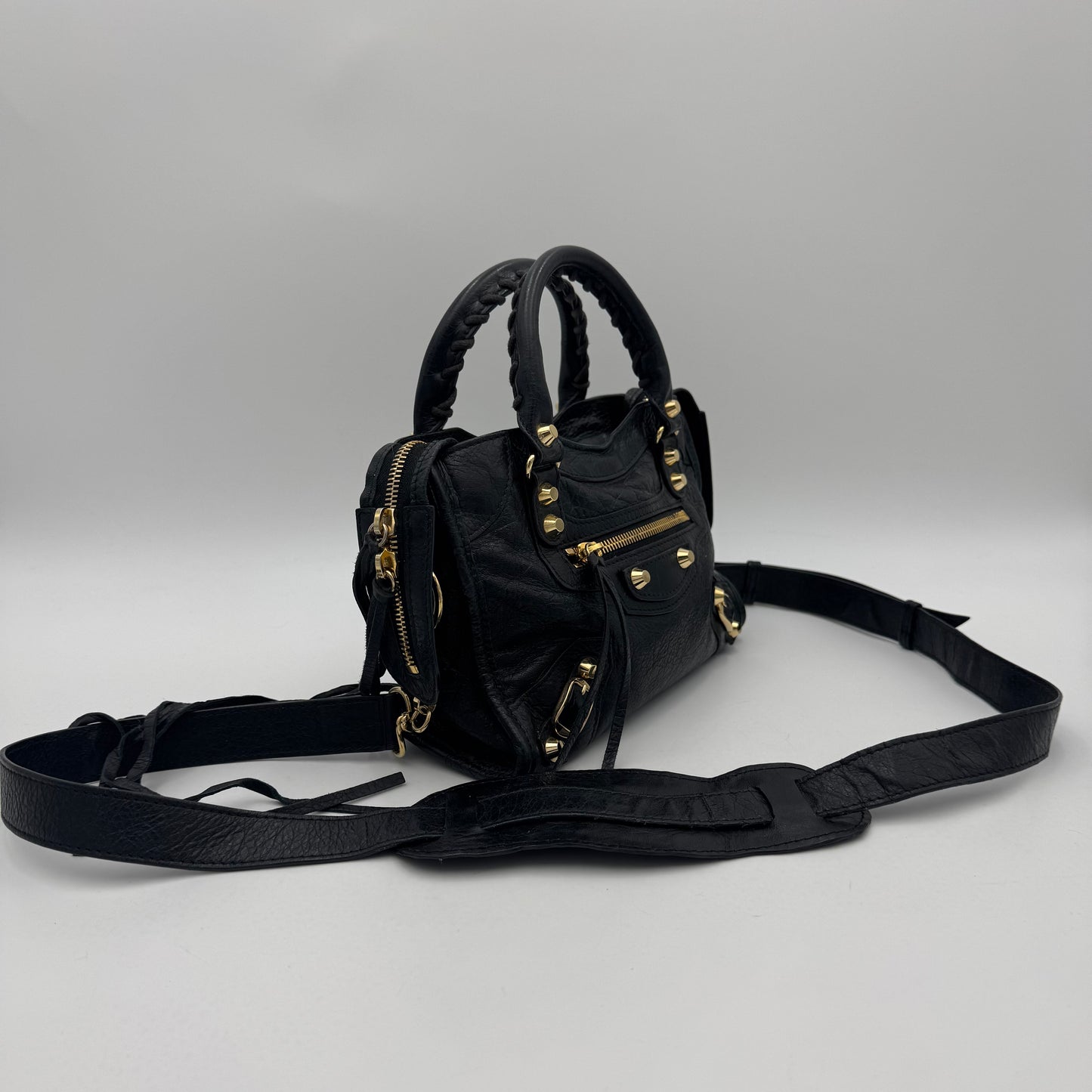 Balenciaga Black Leather Mini City GHW