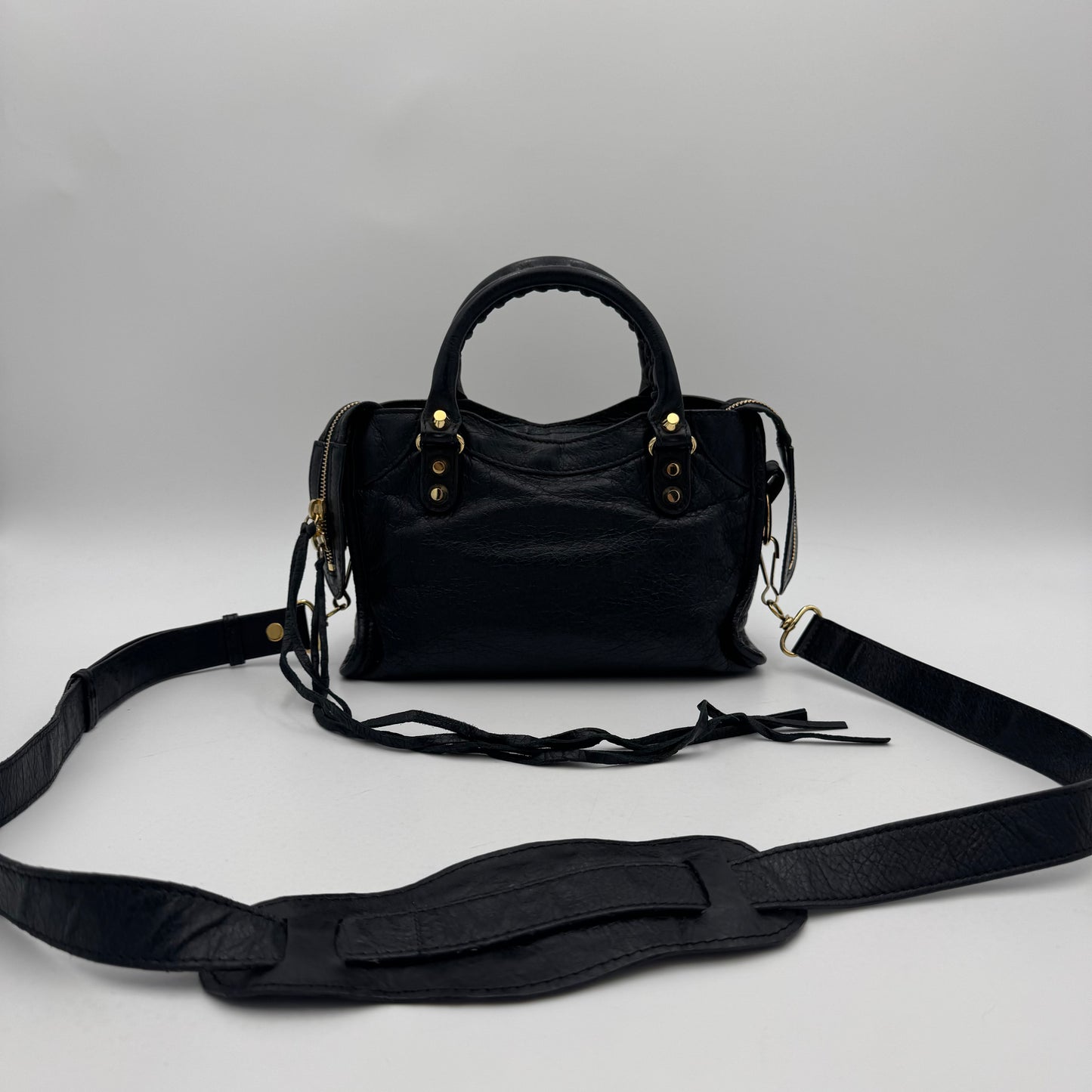 Balenciaga Black Leather Mini City GHW