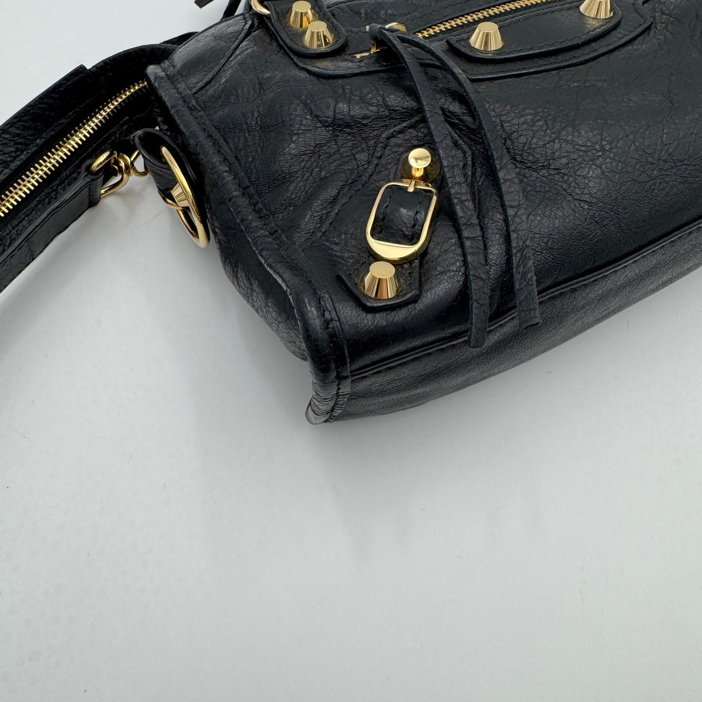 Balenciaga Black Leather Mini City GHW