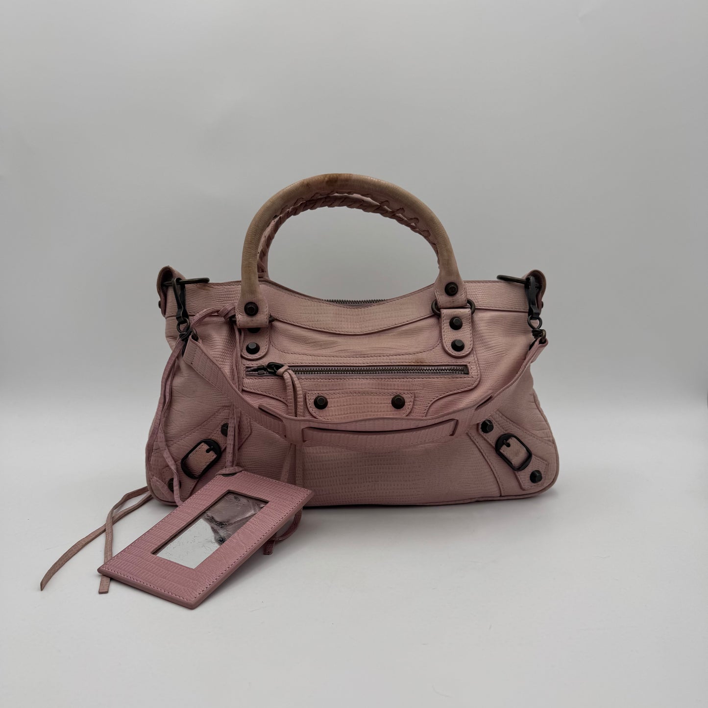 Balenciaga Light Pink Lizard Embossed Classic First