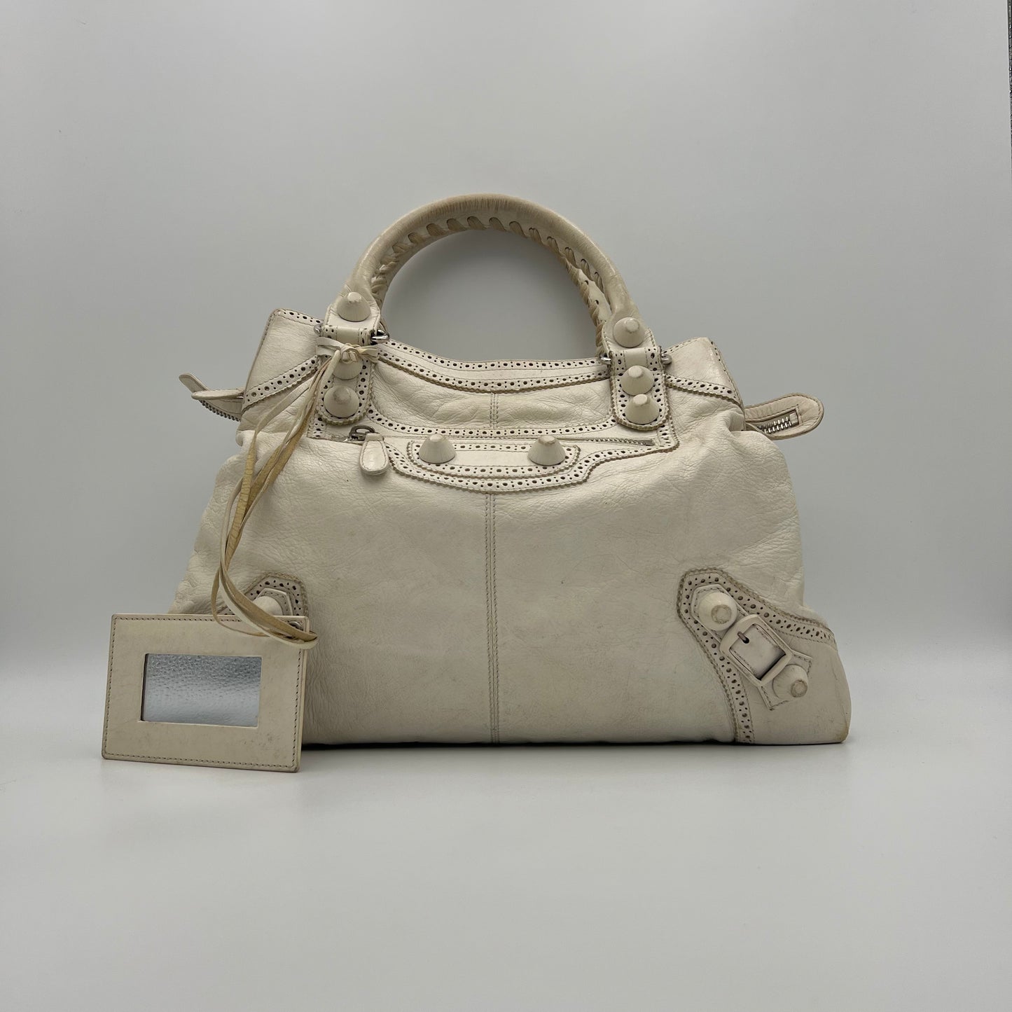 Balenciaga White Leather Giant 21 Brogues Covered Motocross Brief Bag