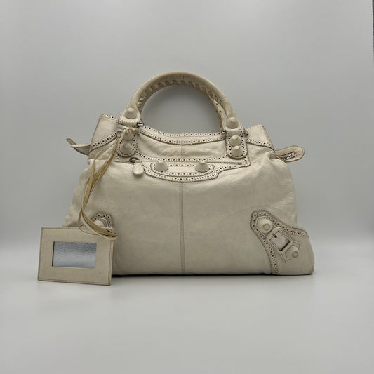 Balenciaga White Leather Giant 21 Brogues Covered Motocross Brief Bag
