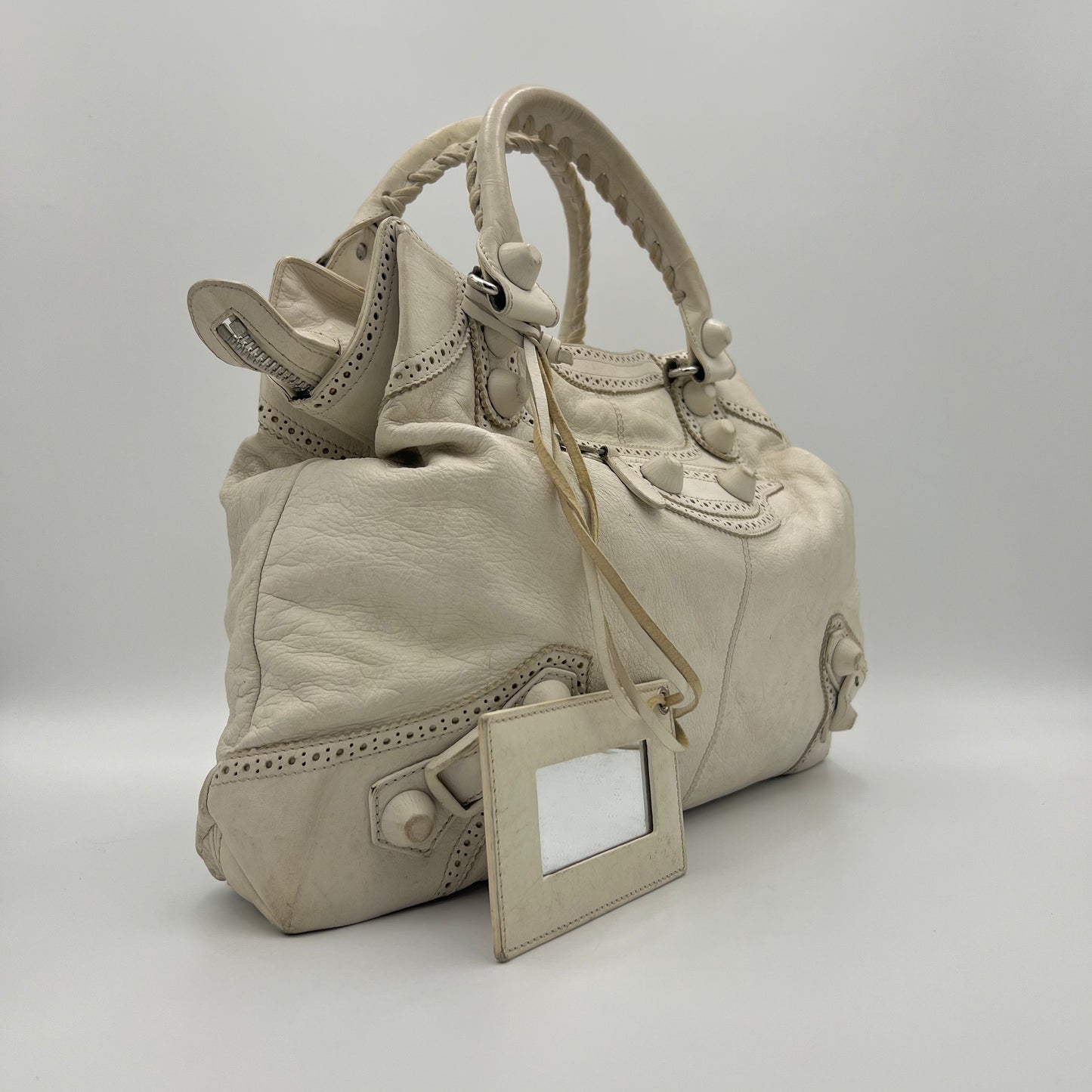 Balenciaga White Leather Giant 21 Brogues Covered Motocross Brief Bag