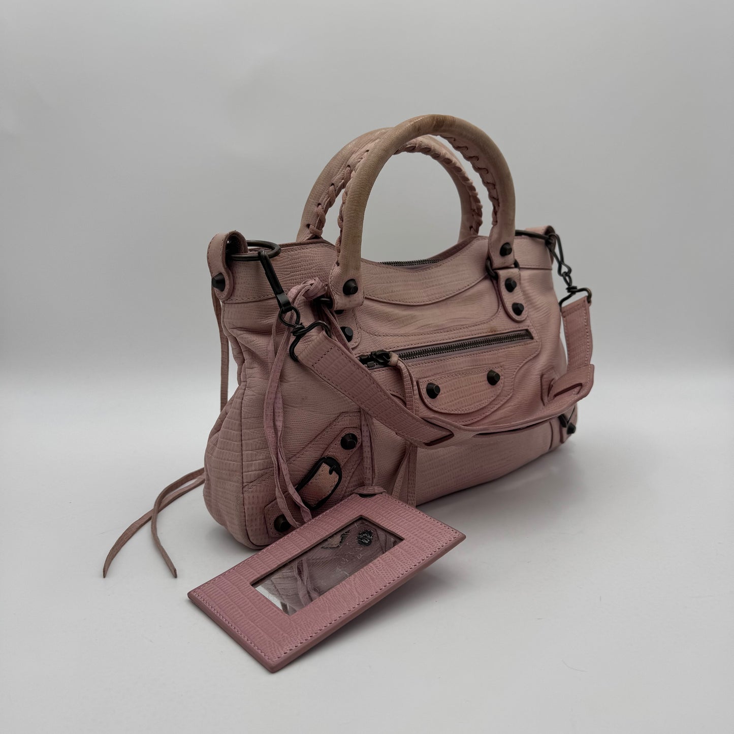 Balenciaga Light Pink Lizard Embossed Classic First