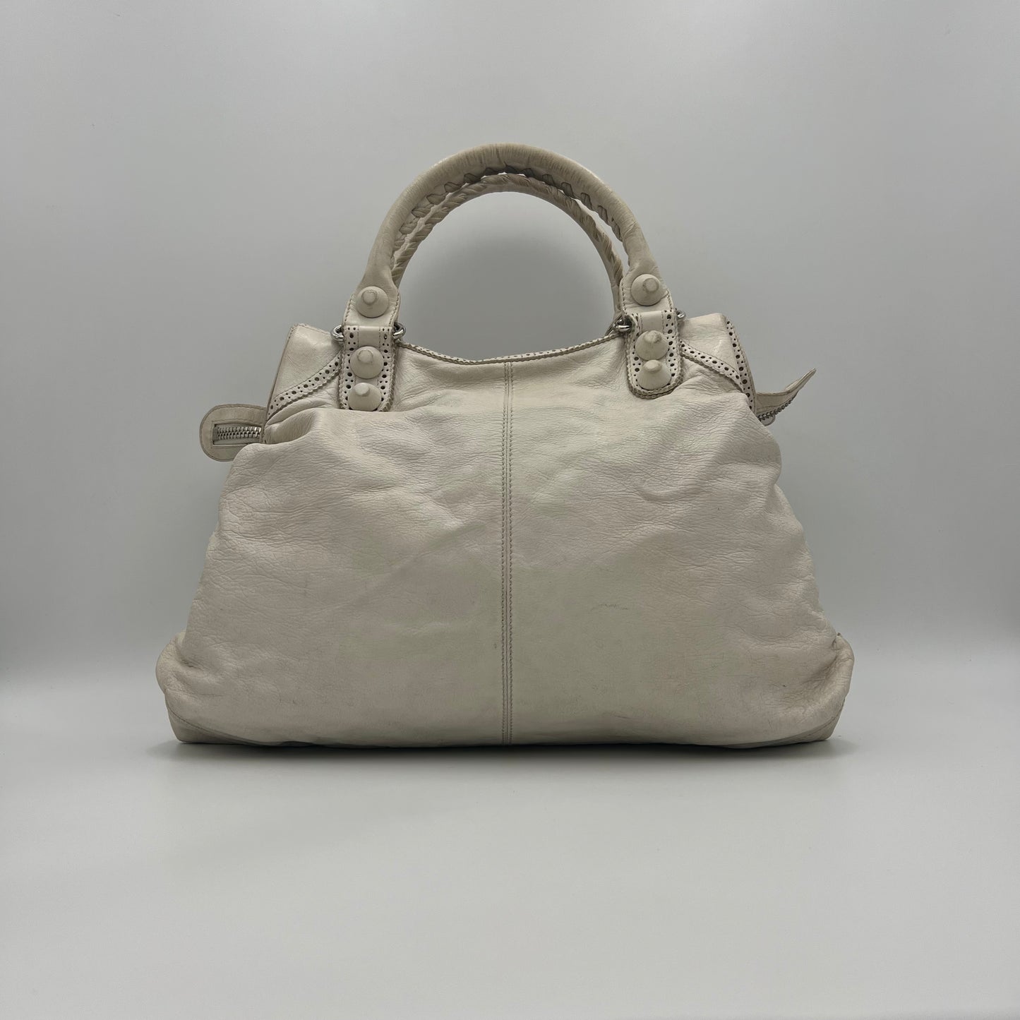 Balenciaga White Leather Giant 21 Brogues Covered Motocross Brief Bag