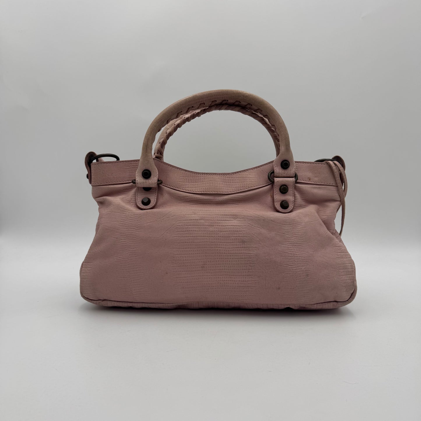 Balenciaga Light Pink Lizard Embossed Classic First