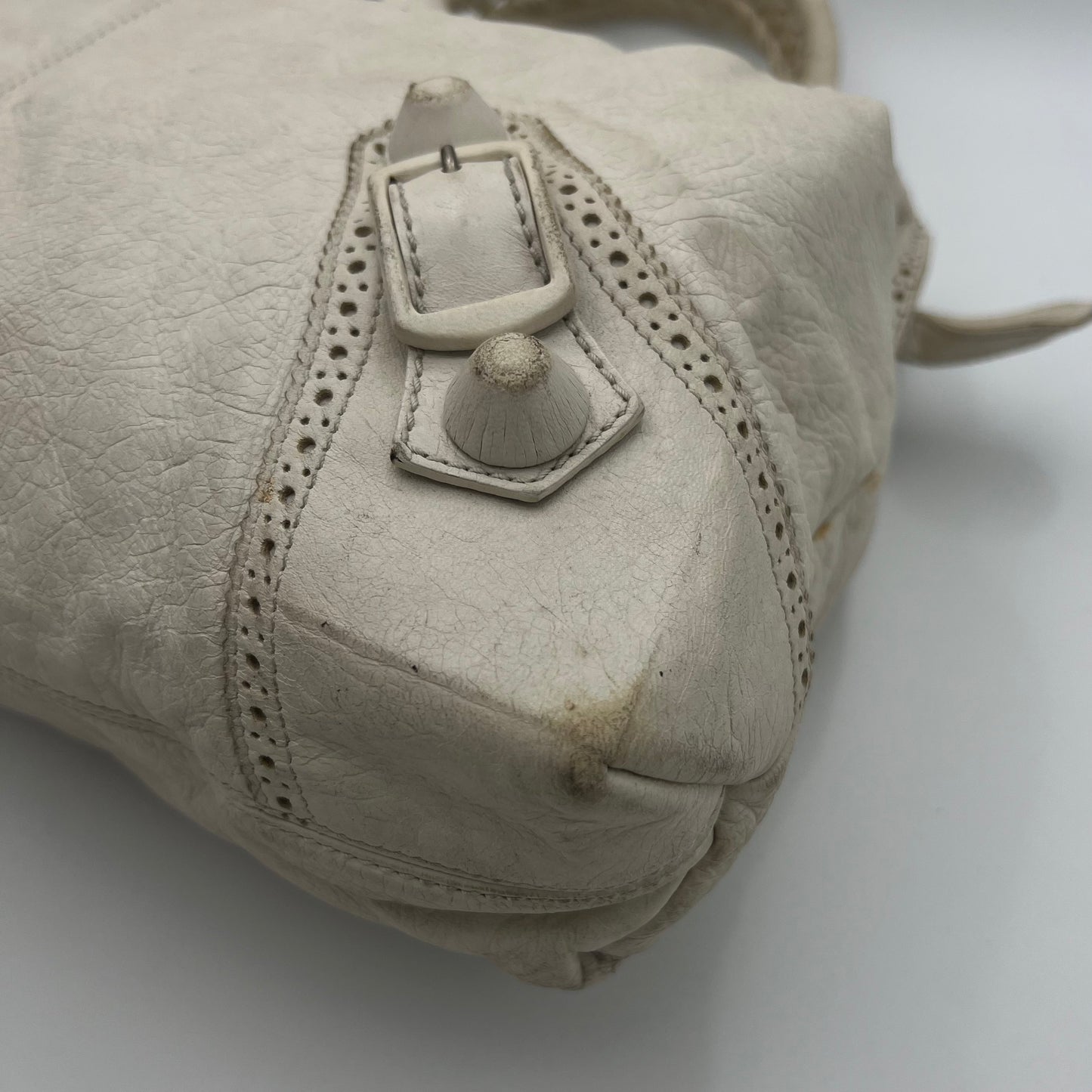 Balenciaga White Leather Giant 21 Brogues Covered Motocross Brief Bag