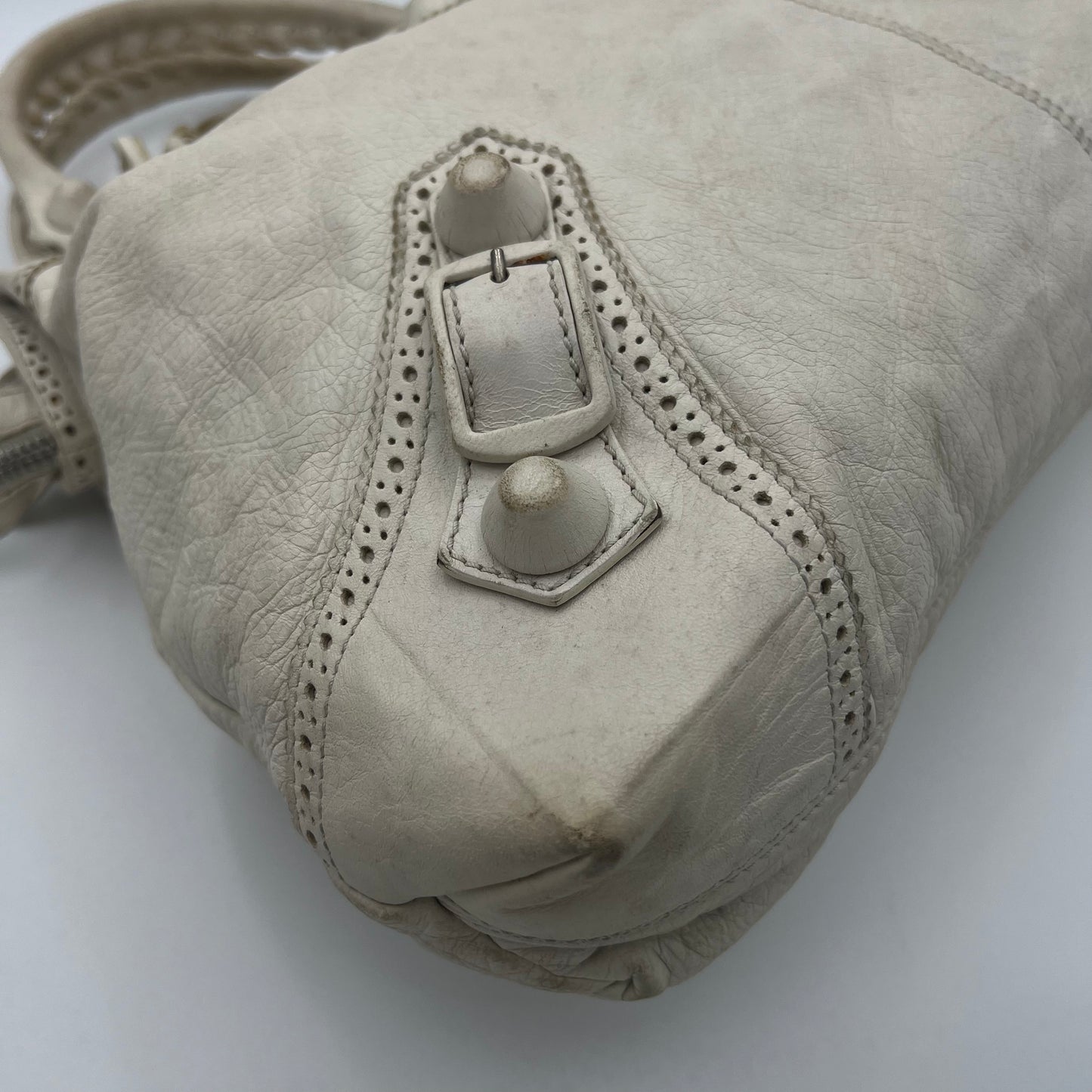 Balenciaga White Leather Giant 21 Brogues Covered Motocross Brief Bag