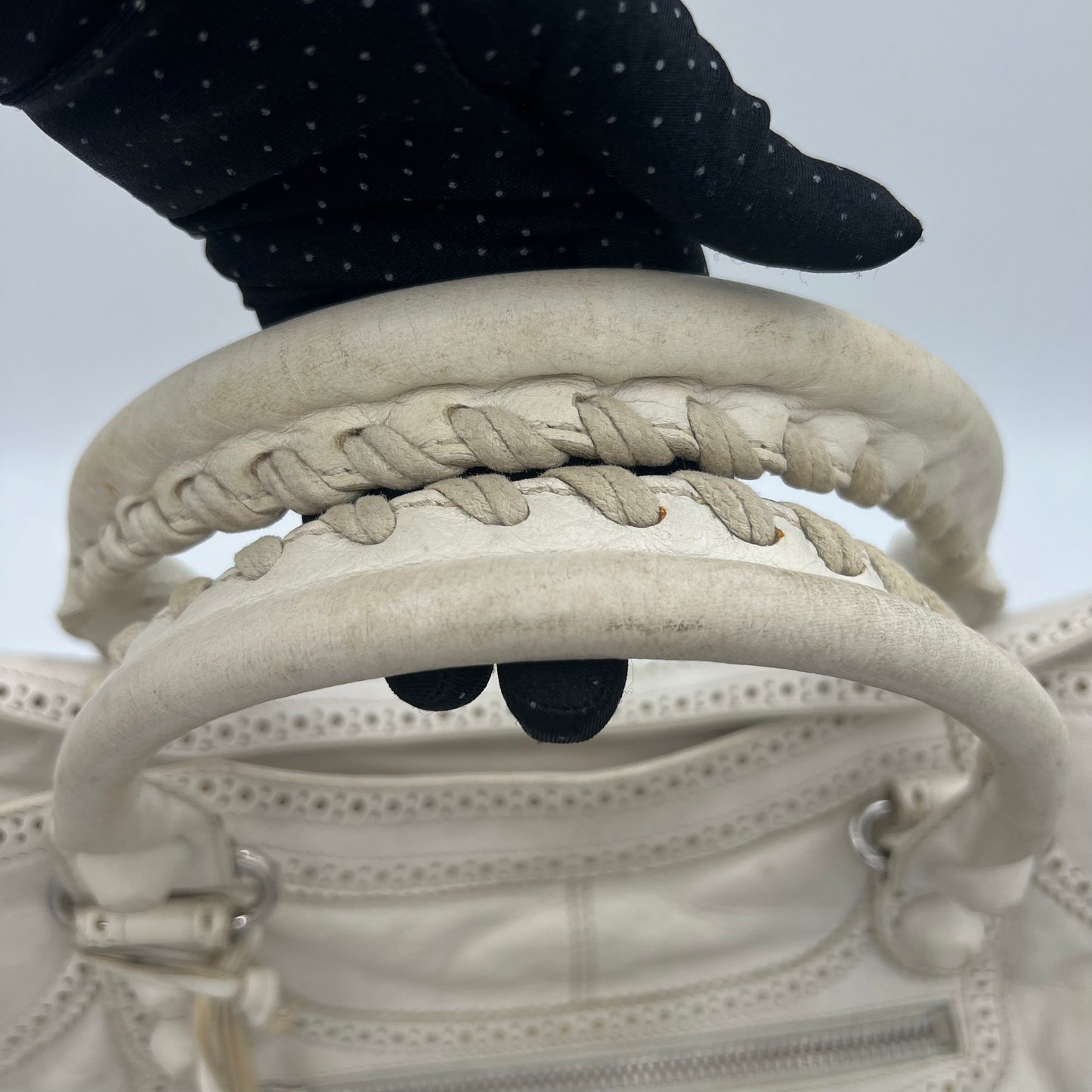Balenciaga White Leather Giant 21 Brogues Covered Motocross Brief Bag