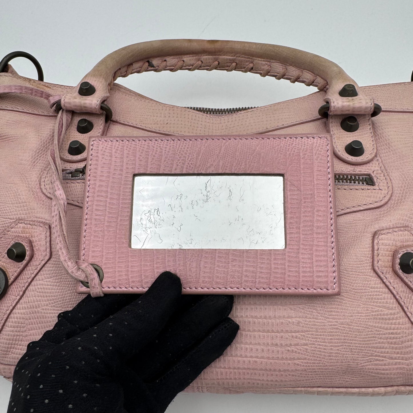 Balenciaga Light Pink Lizard Embossed Classic First