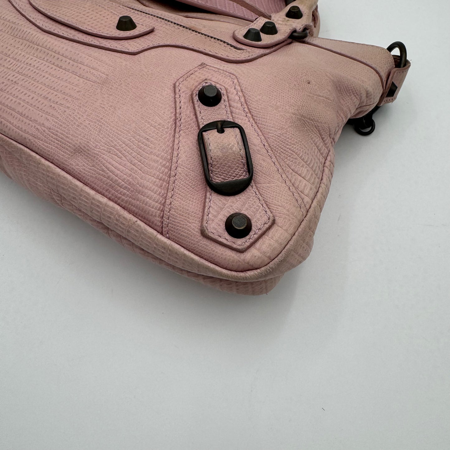 Balenciaga Light Pink Lizard Embossed Classic First