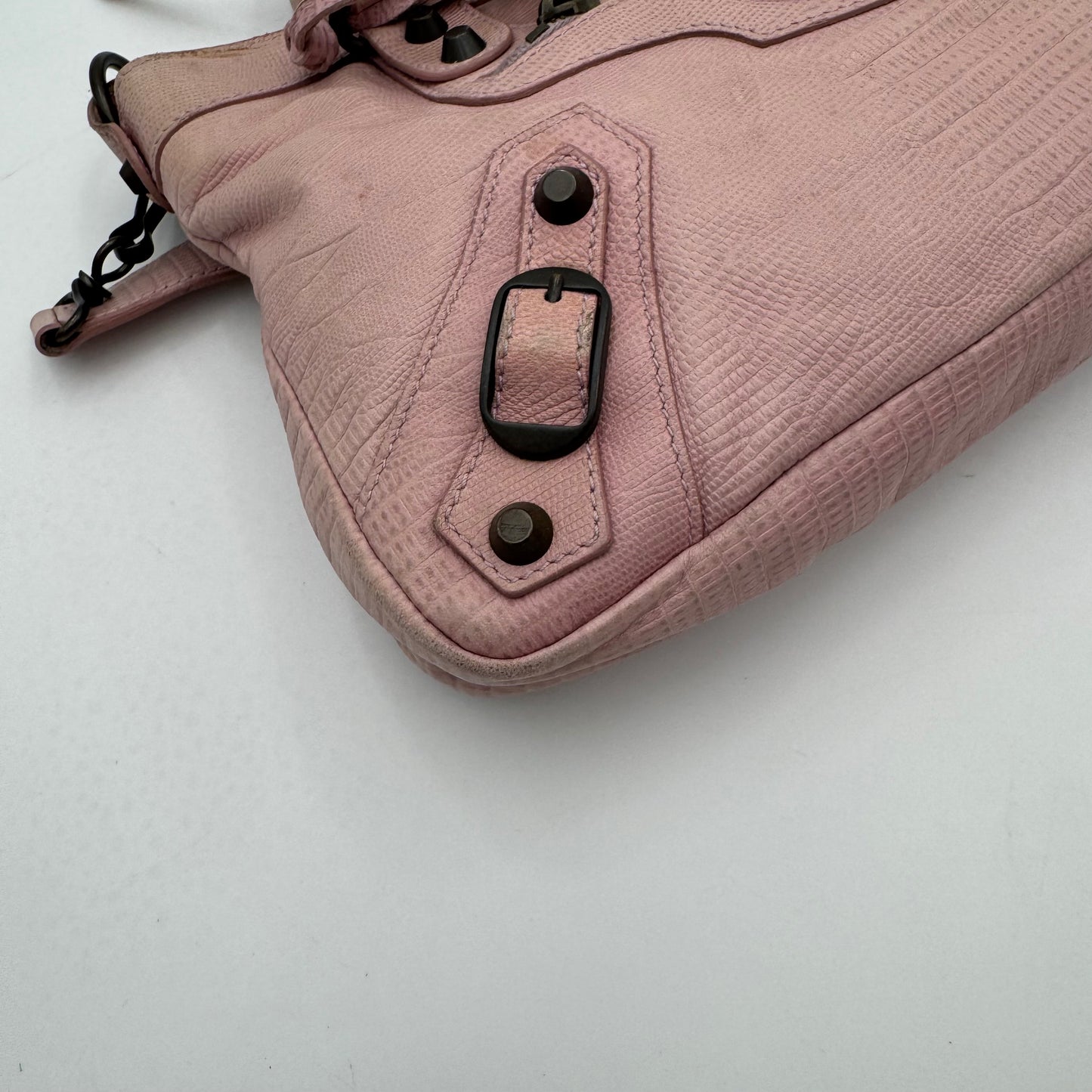 Balenciaga Light Pink Lizard Embossed Classic First