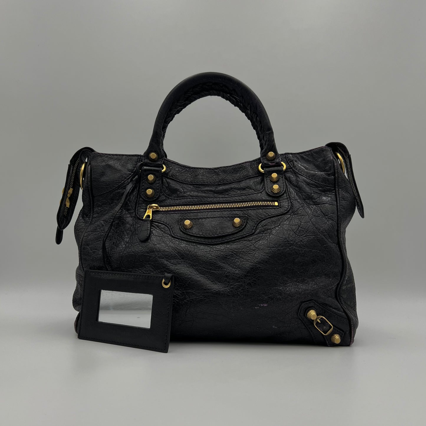 Balenciaga Black Leather Purple Stitching Giant 12 Velo Bag GHW