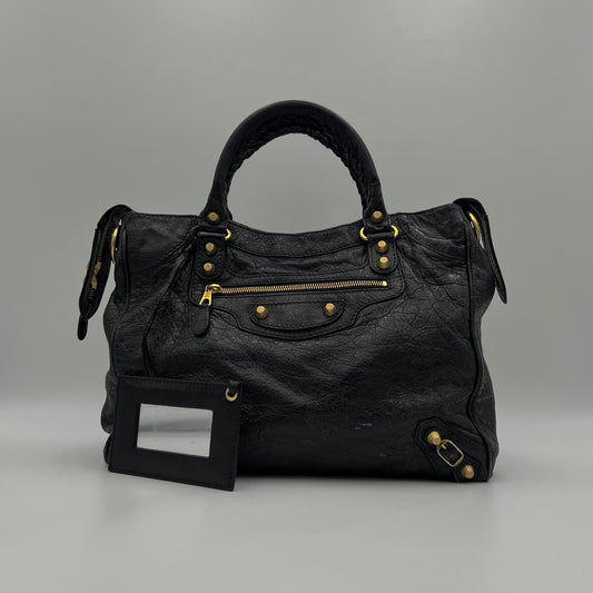 Balenciaga Black Leather Purple Stitching Giant 12 Velo Bag GHW