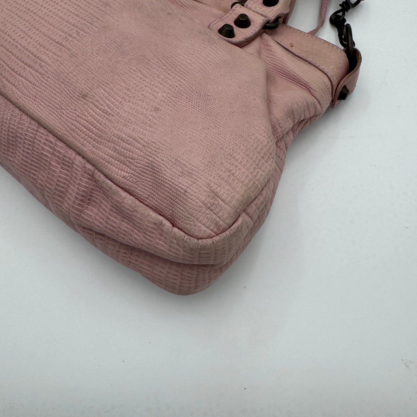 Balenciaga Light Pink Lizard Embossed Classic First