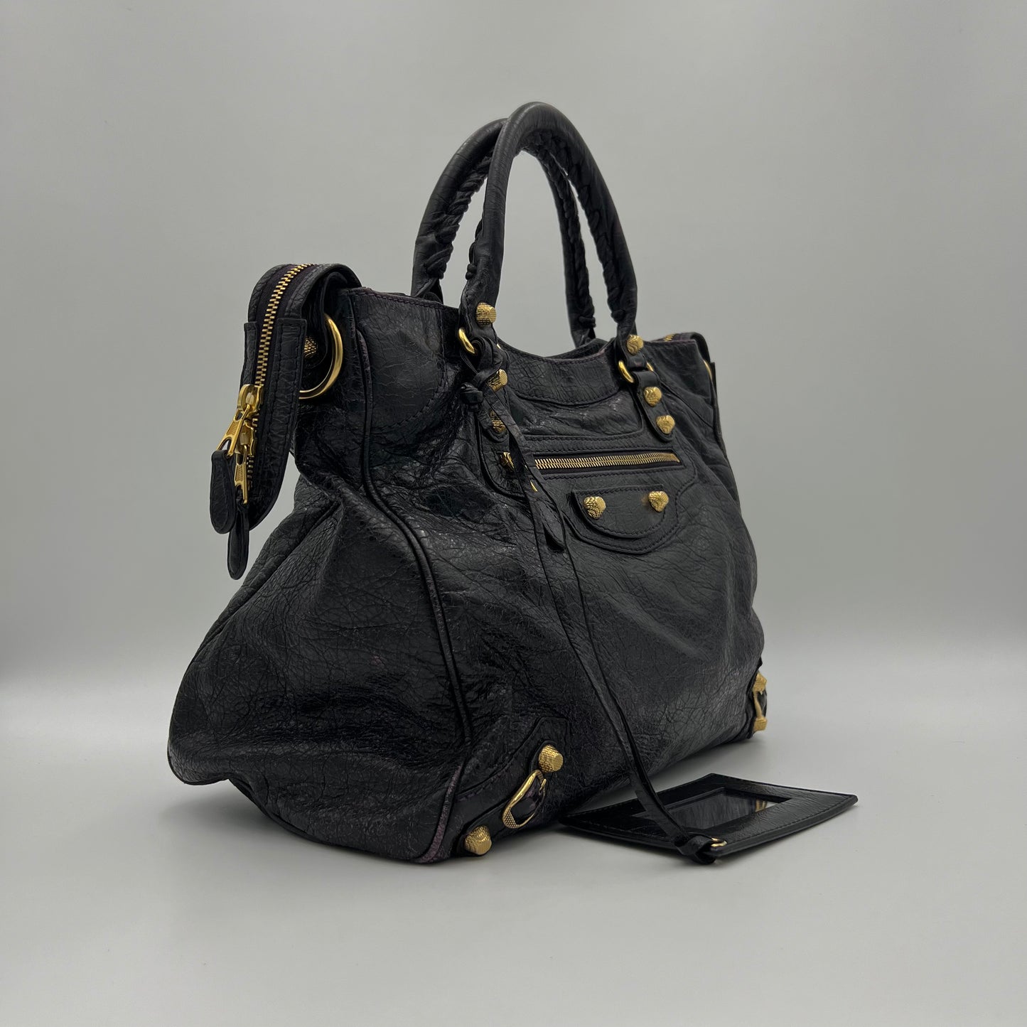 Balenciaga Black Leather Purple Stitching Giant 12 Velo Bag GHW