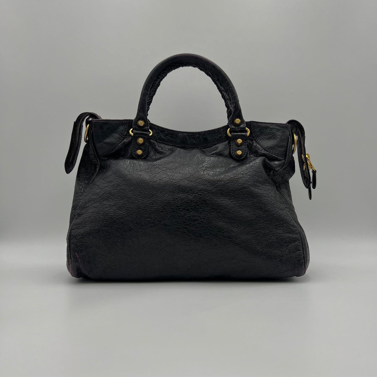 Balenciaga Black Leather Purple Stitching Giant 12 Velo Bag GHW