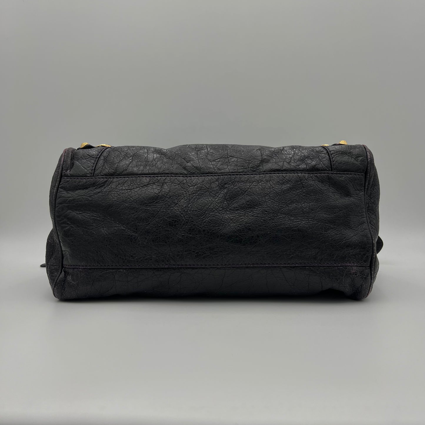 Balenciaga Black Leather Purple Stitching Giant 12 Velo Bag GHW
