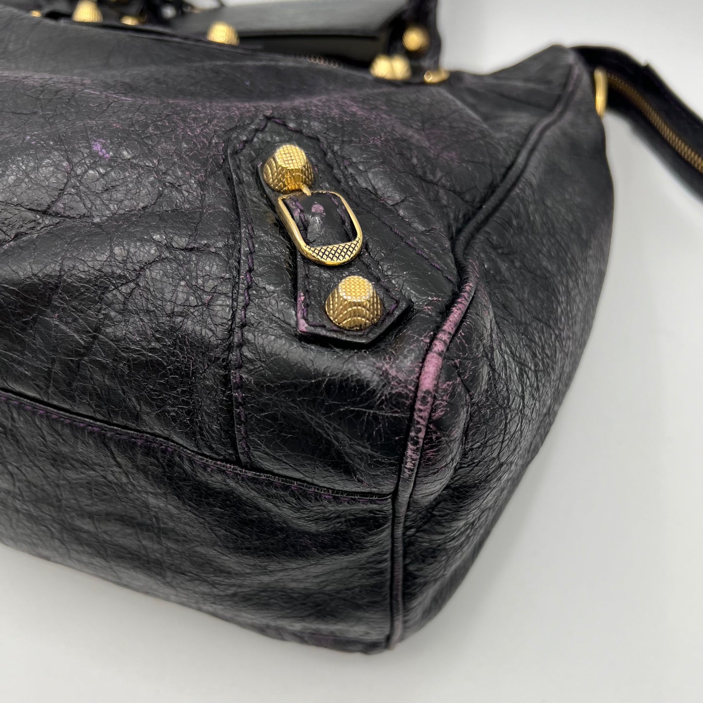 Balenciaga Black Leather Purple Stitching Giant 12 Velo Bag GHW