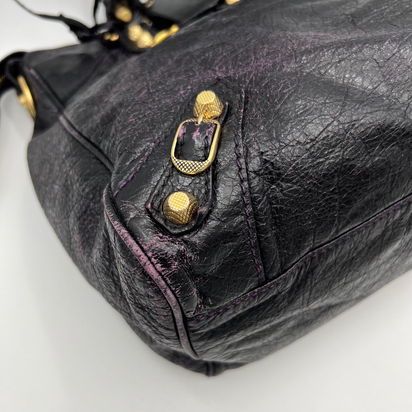 Balenciaga Black Leather Purple Stitching Giant 12 Velo Bag GHW