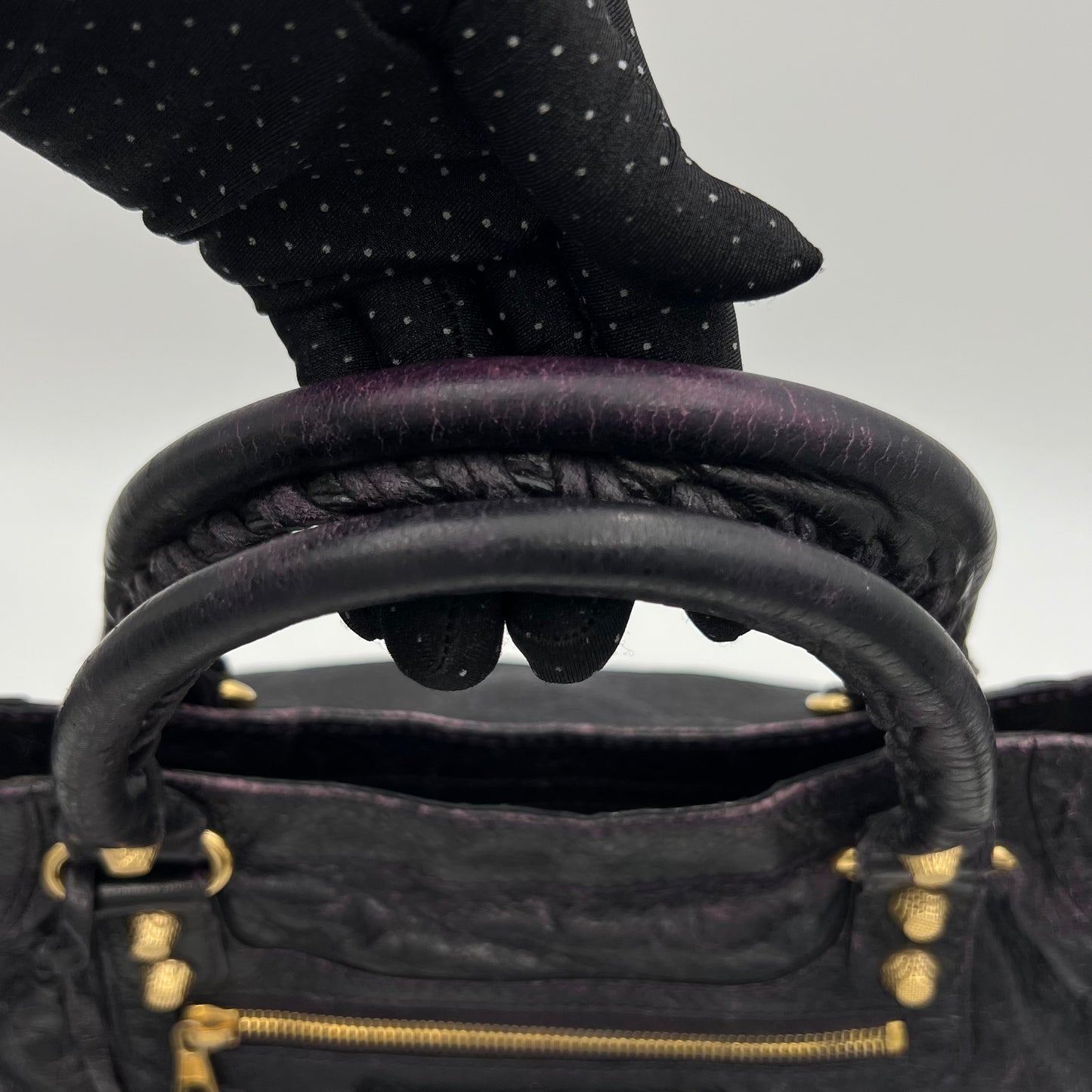 Balenciaga Black Leather Purple Stitching Giant 12 Velo Bag GHW