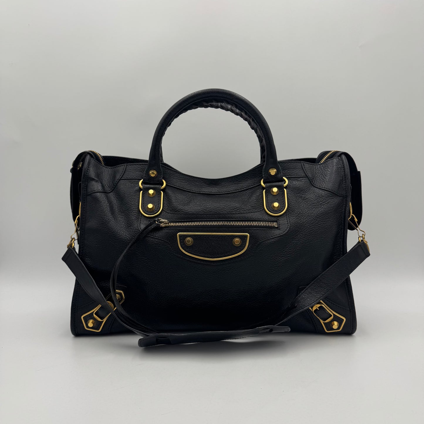 Balenciaga Black Chevre Leather Metallic Edge City GHW