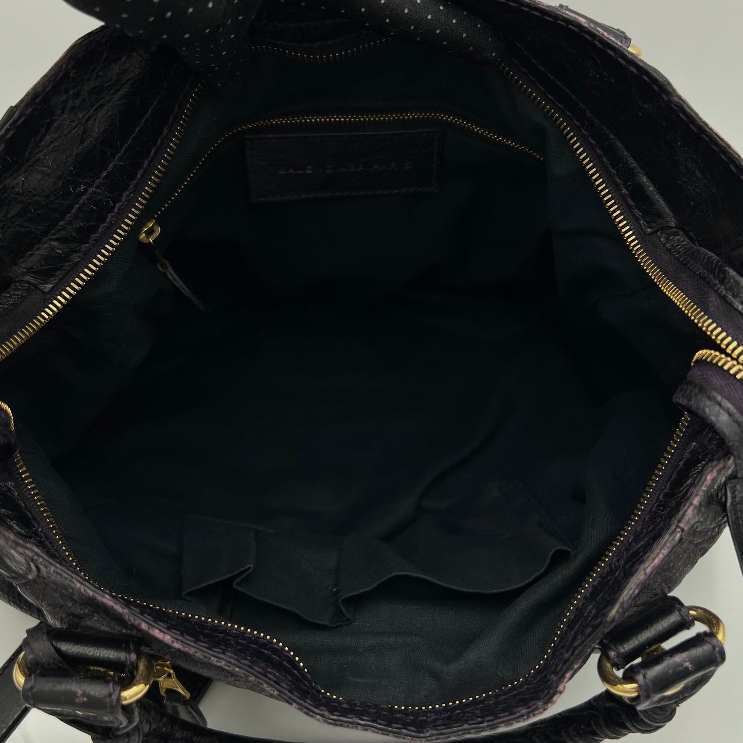 Balenciaga Black Leather Purple Stitching Giant 12 Velo Bag GHW