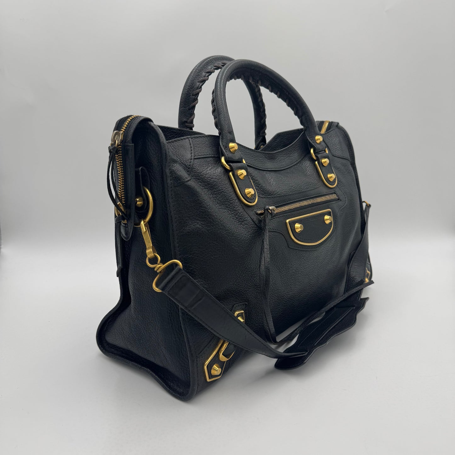 Balenciaga Black Chevre Leather Metallic Edge City GHW