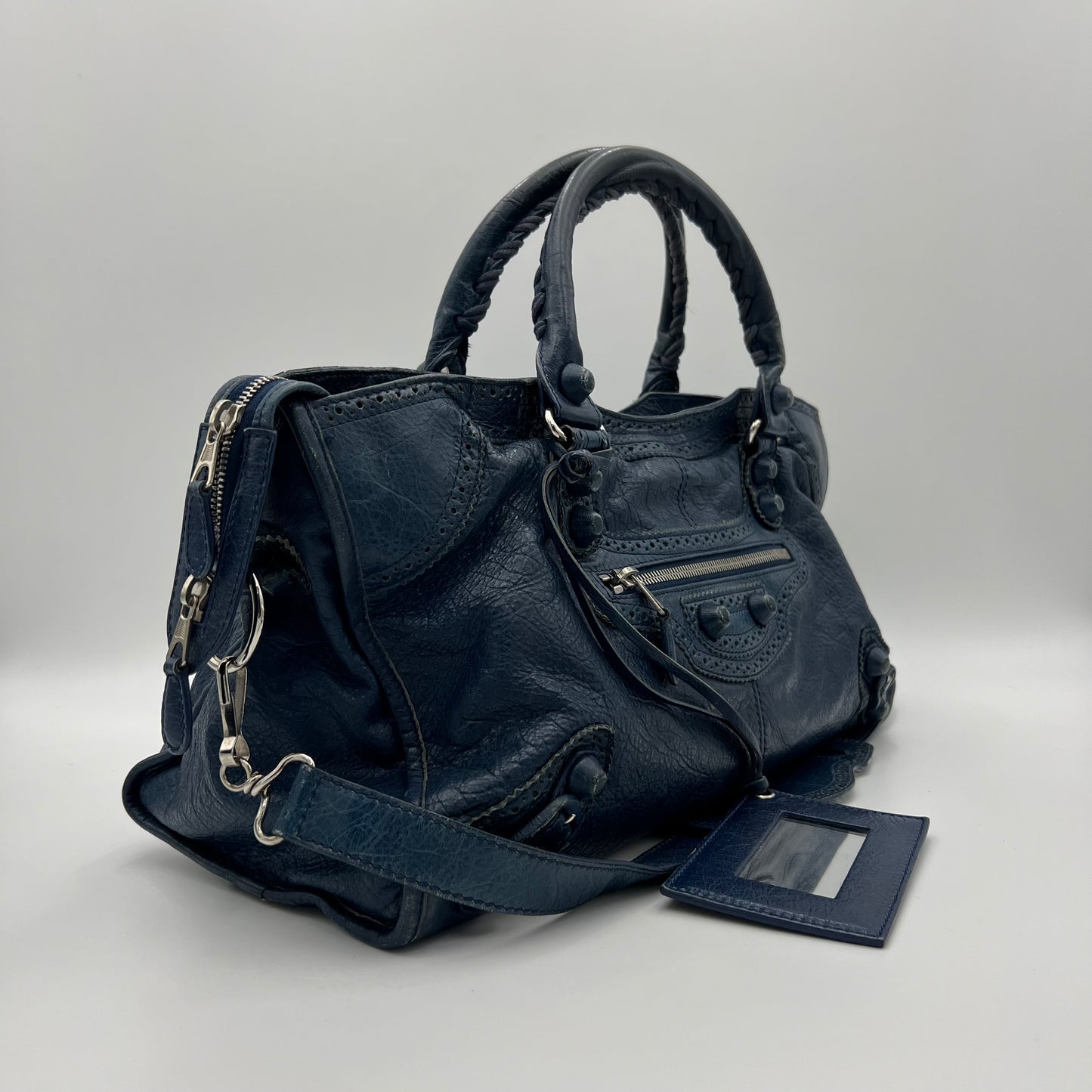 Balenciaga Navy Blue Leather Giant Brogues Part Time Bag