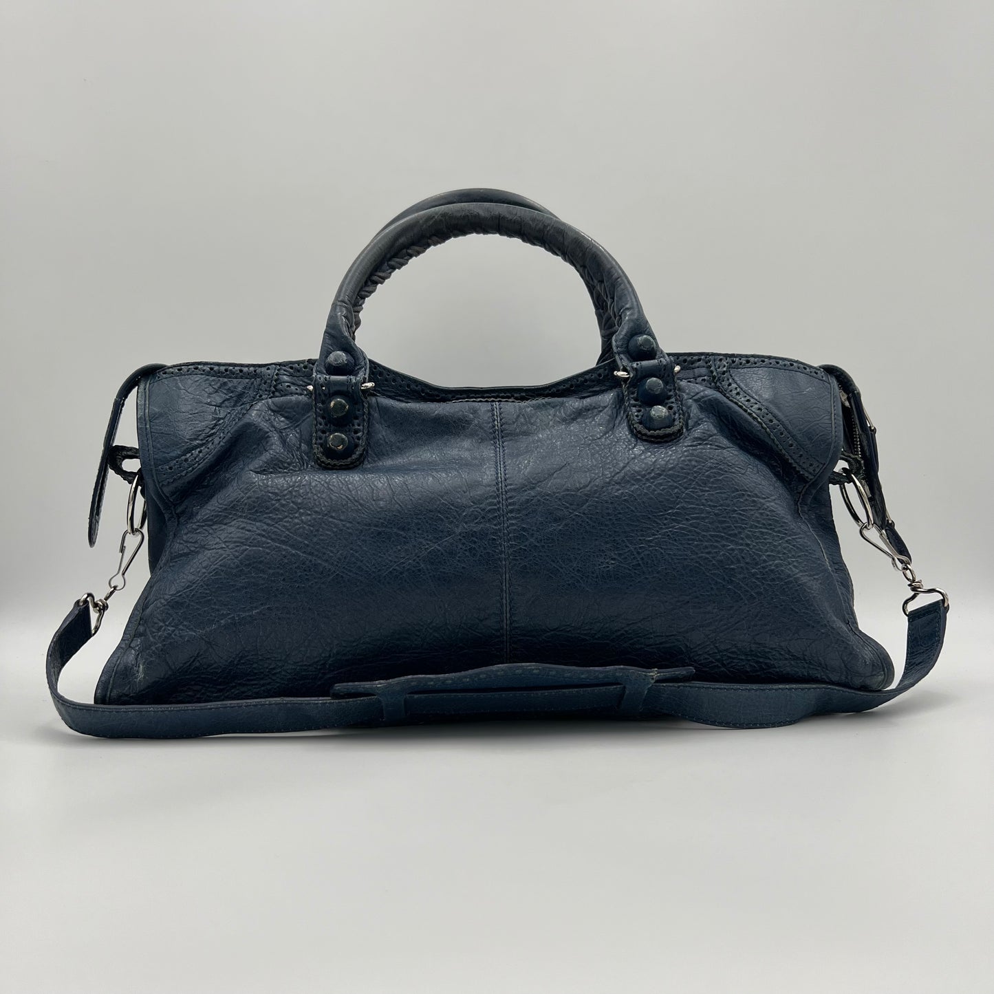 Balenciaga Navy Blue Leather Giant Brogues Part Time Bag