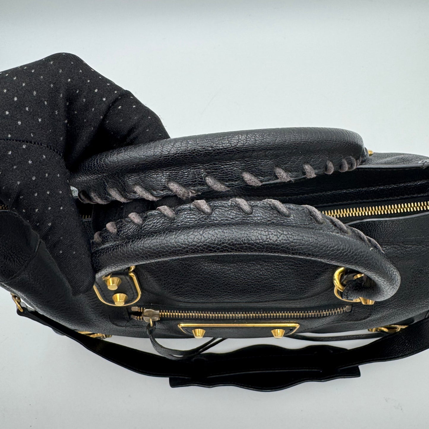 Balenciaga Black Chevre Leather Metallic Edge City GHW