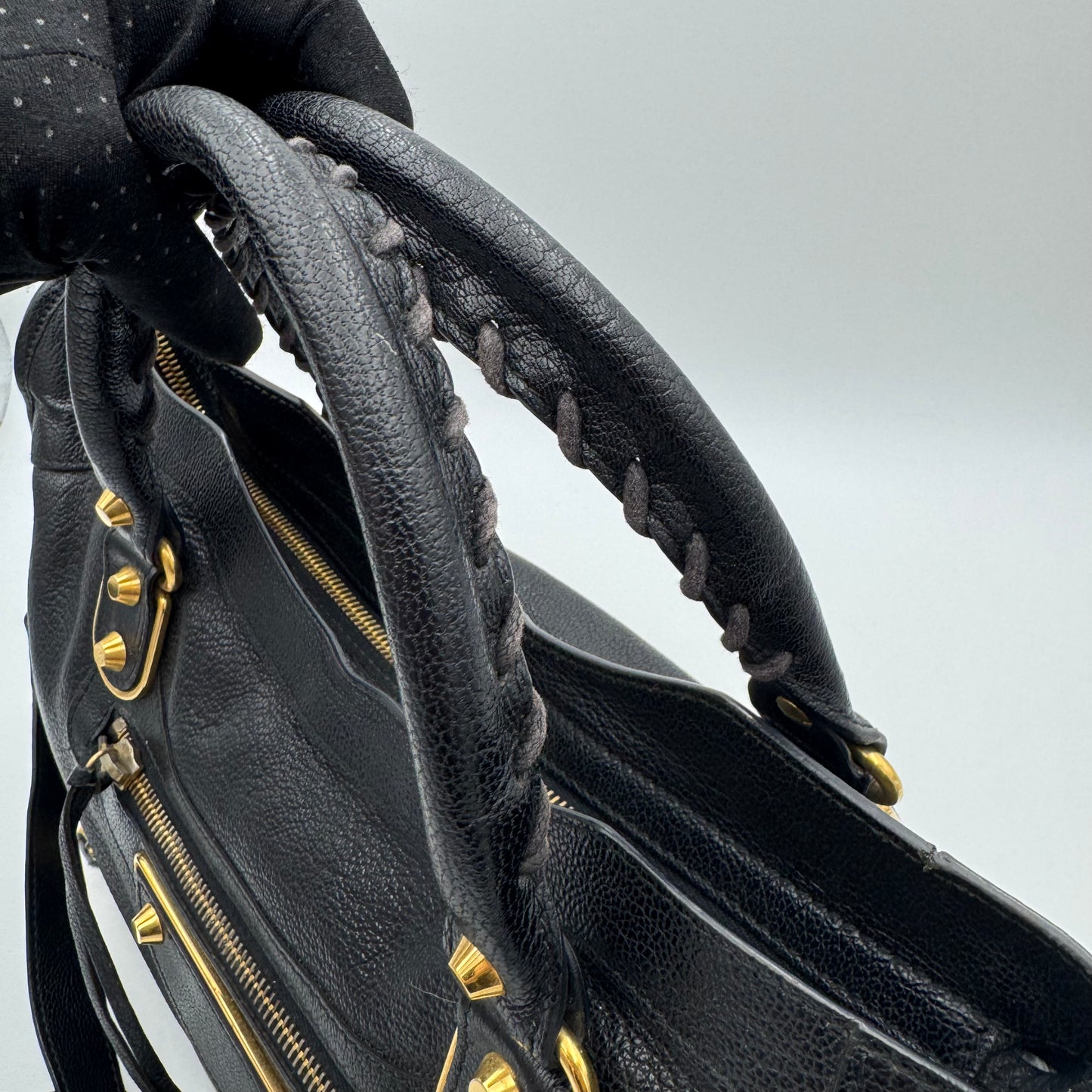 Balenciaga Black Chevre Leather Metallic Edge City GHW