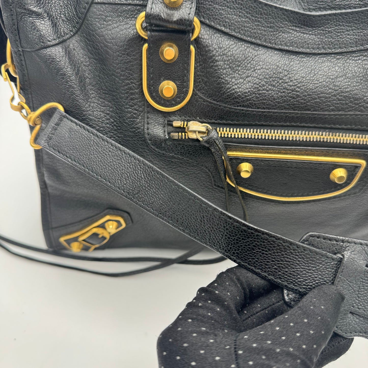 Balenciaga Black Chevre Leather Metallic Edge City GHW