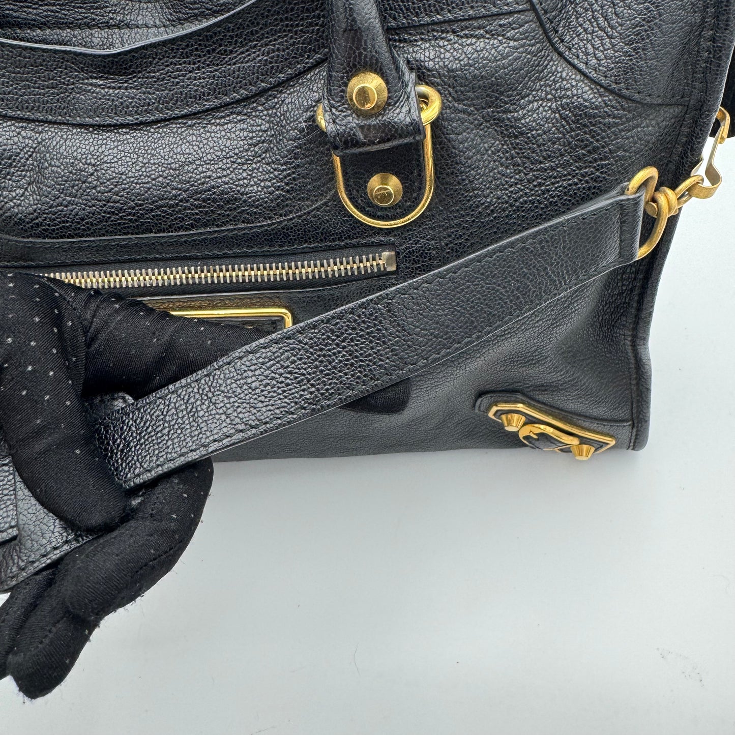 Balenciaga Black Chevre Leather Metallic Edge City GHW