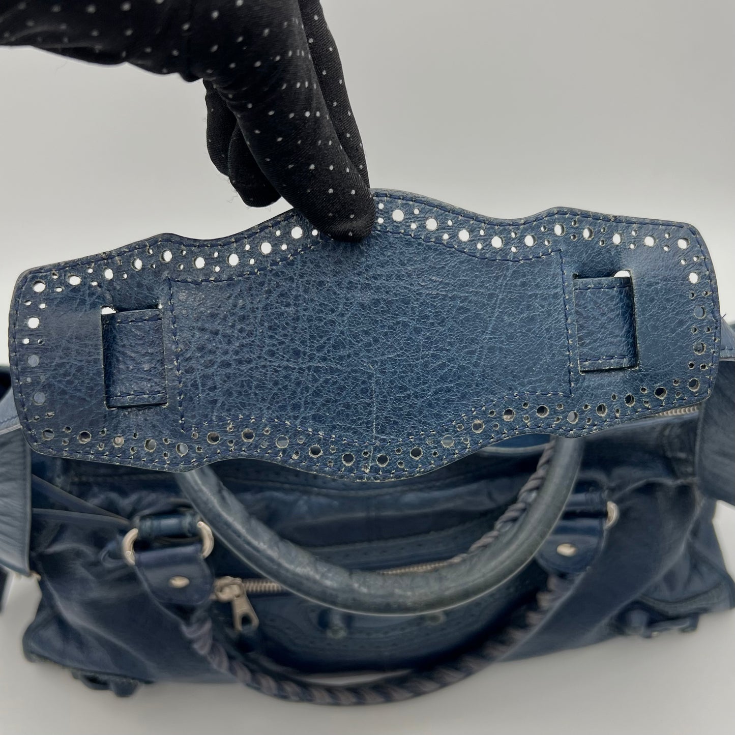 Balenciaga Navy Blue Leather Giant Brogues Part Time Bag
