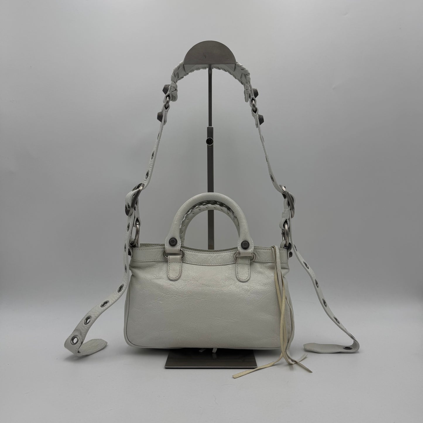 Balenciaga White Leather Small Neo Cagole SHW