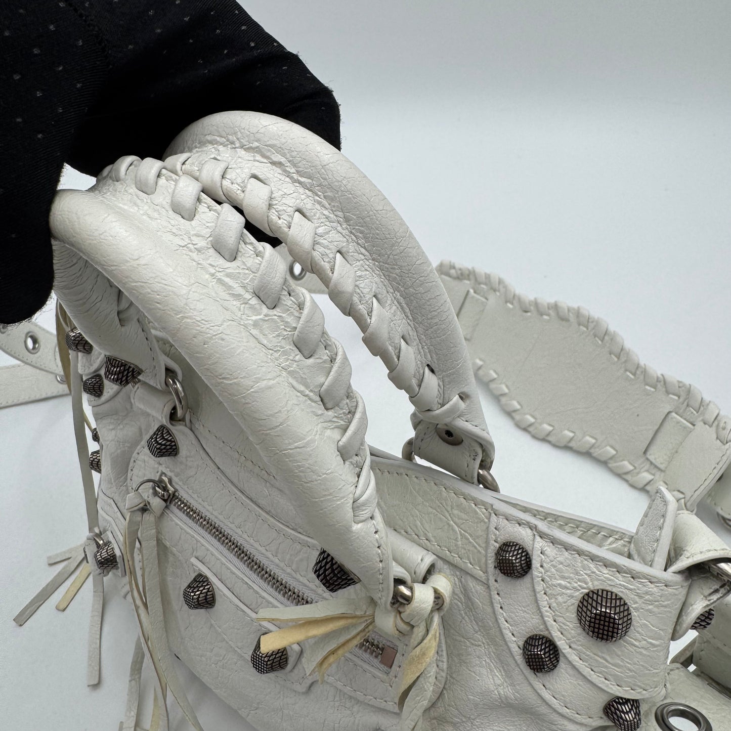 Balenciaga White Leather Small Neo Cagole SHW