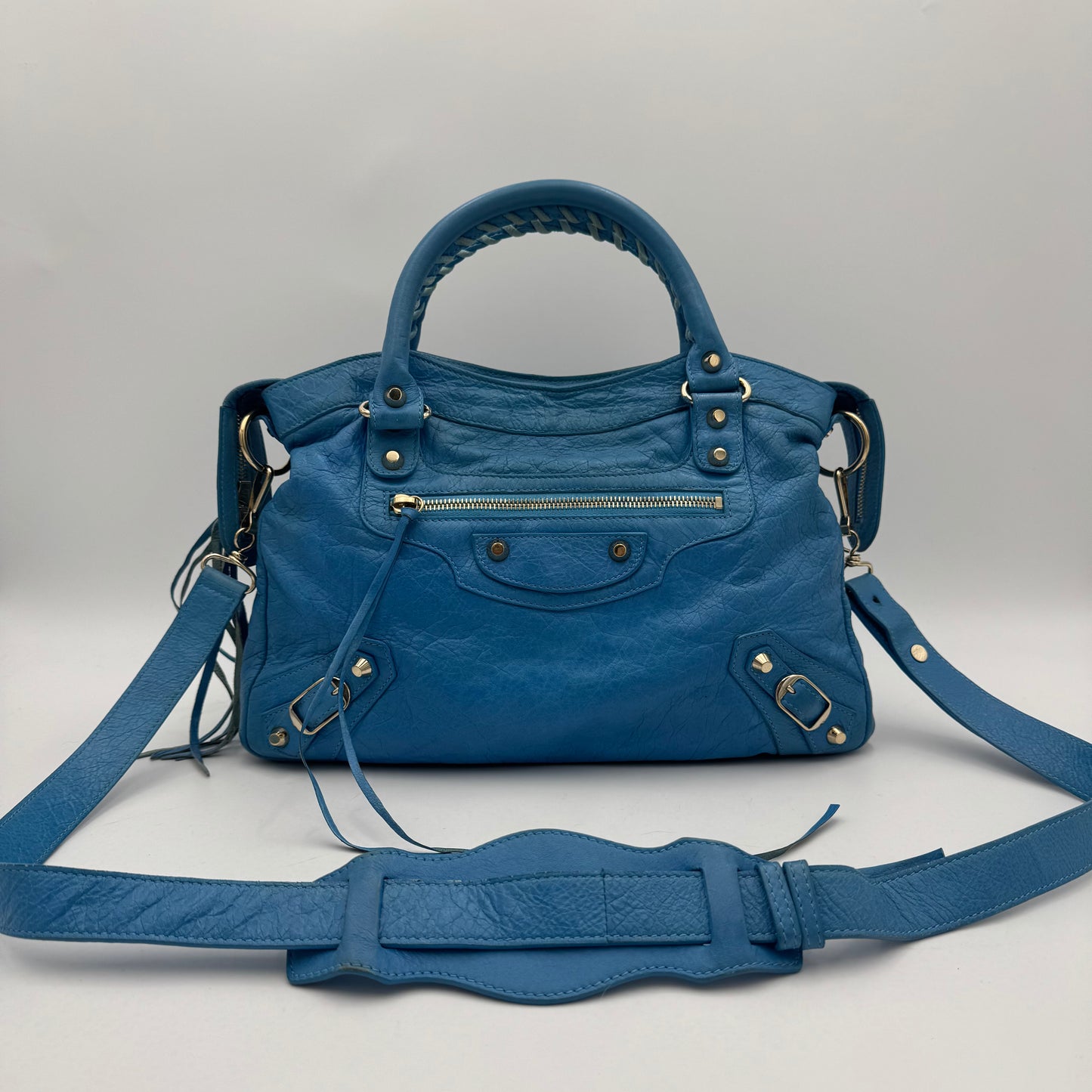 Balenciaga Sky Blue Leather Metallic Hardware Town SHW