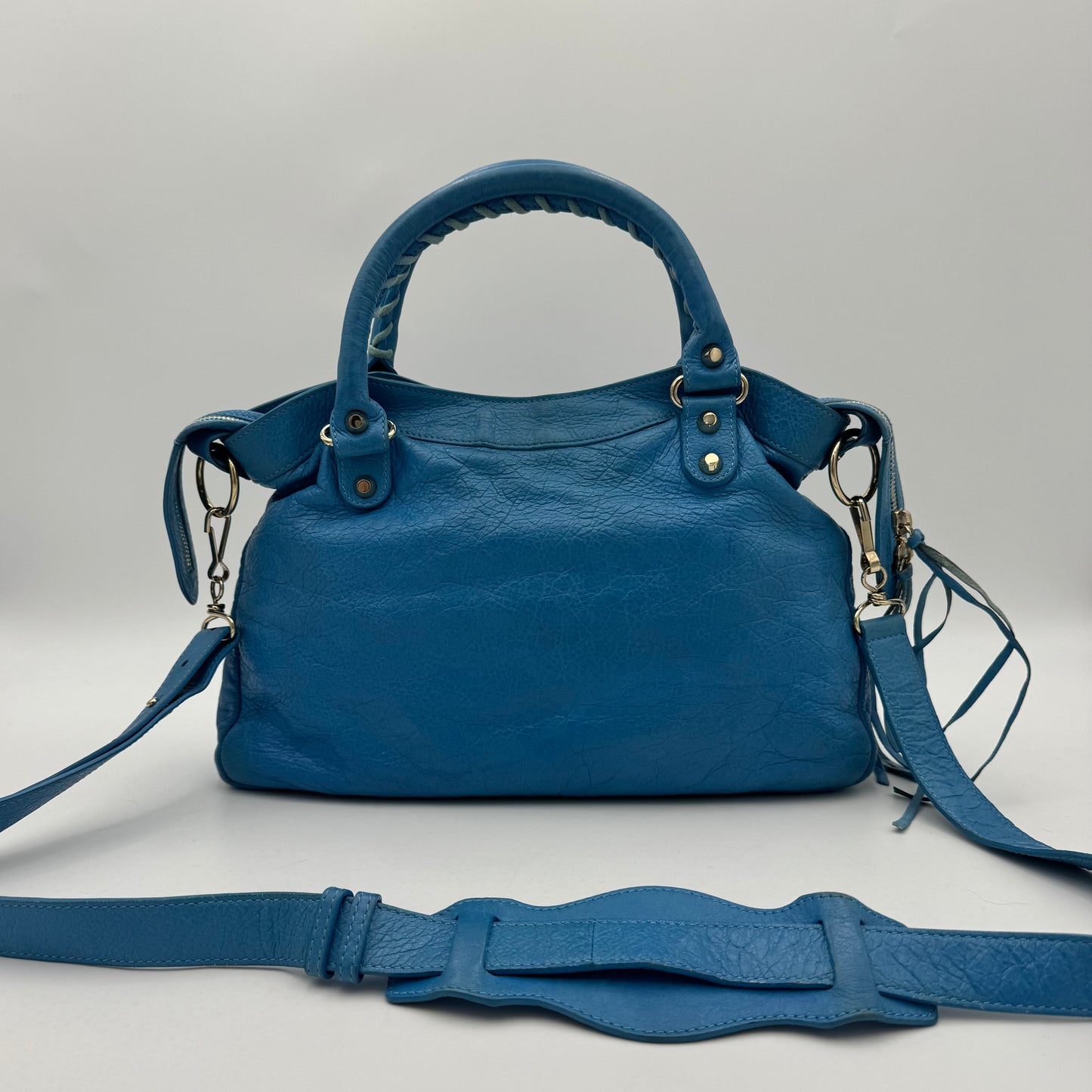 Balenciaga Sky Blue Leather Metallic Hardware Town SHW