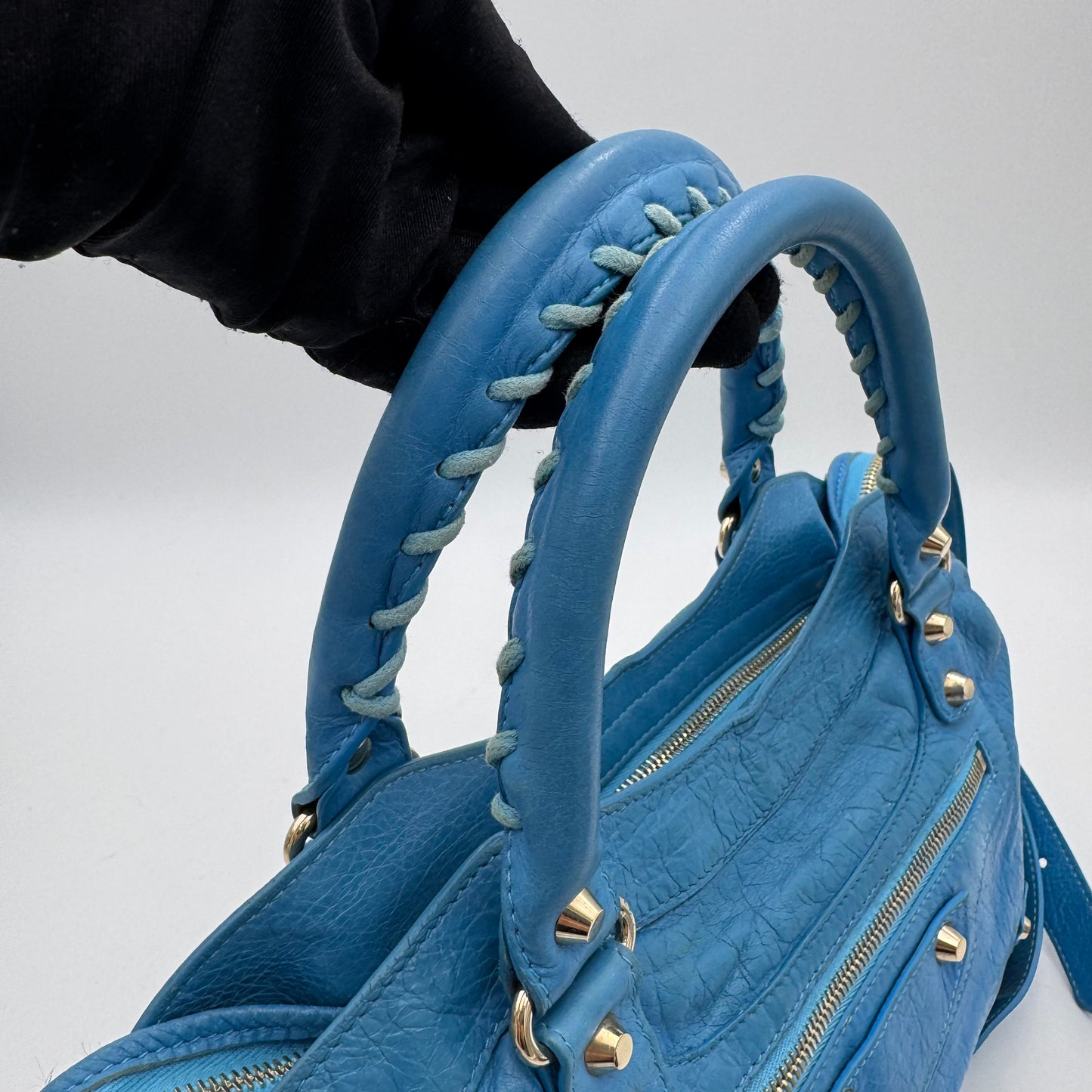 Balenciaga Sky Blue Leather Metallic Hardware Town SHW