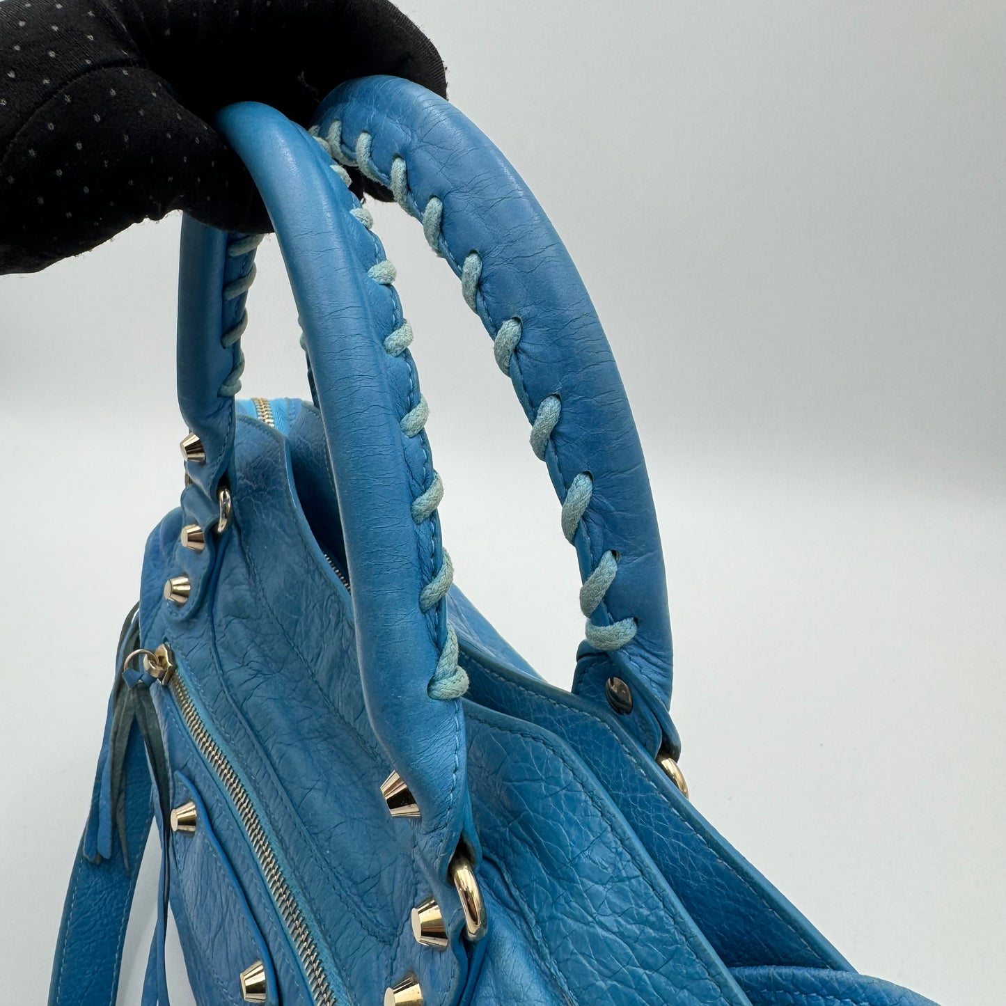 Balenciaga Sky Blue Leather Metallic Hardware Town SHW