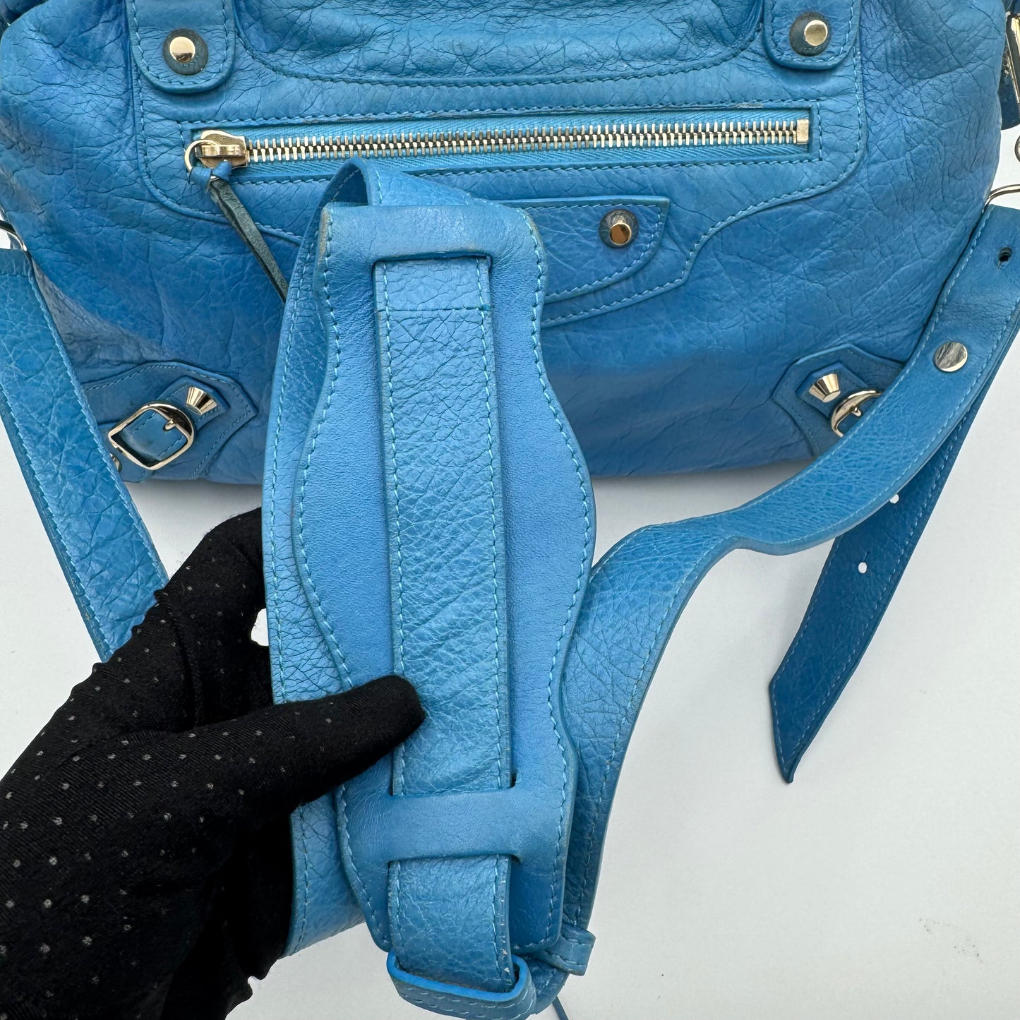 Balenciaga Sky Blue Leather Metallic Hardware Town SHW