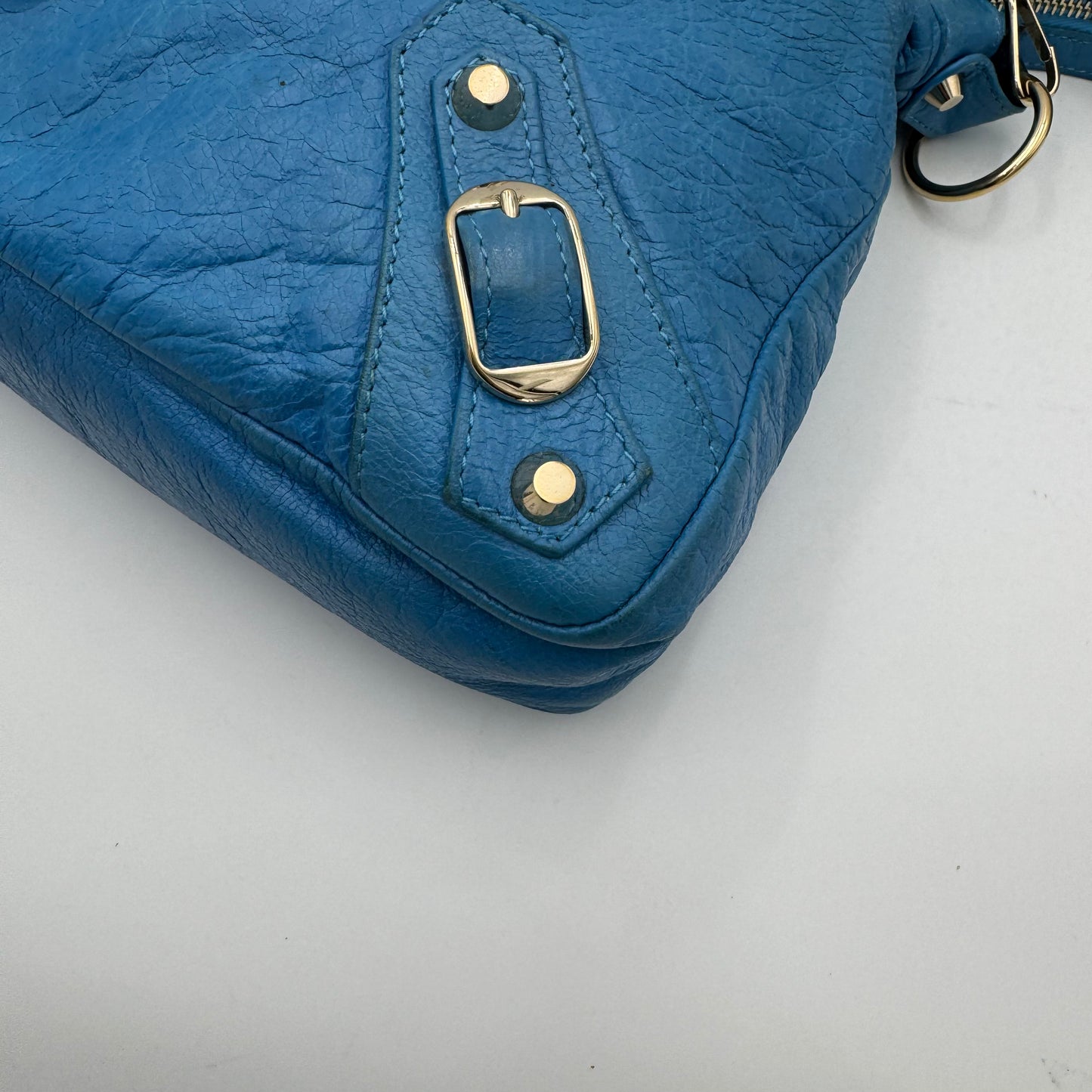 Balenciaga Sky Blue Leather Metallic Hardware Town SHW