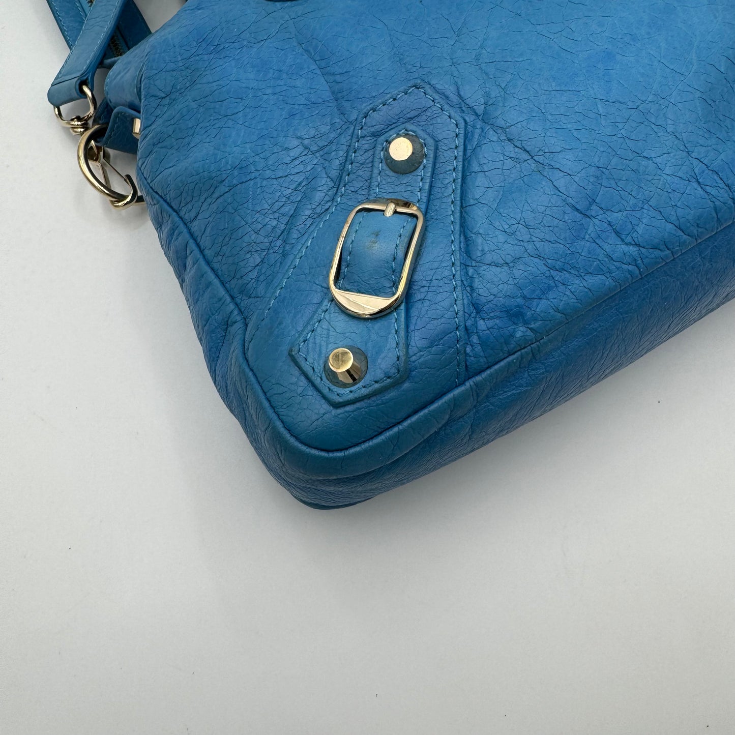 Balenciaga Sky Blue Leather Metallic Hardware Town SHW
